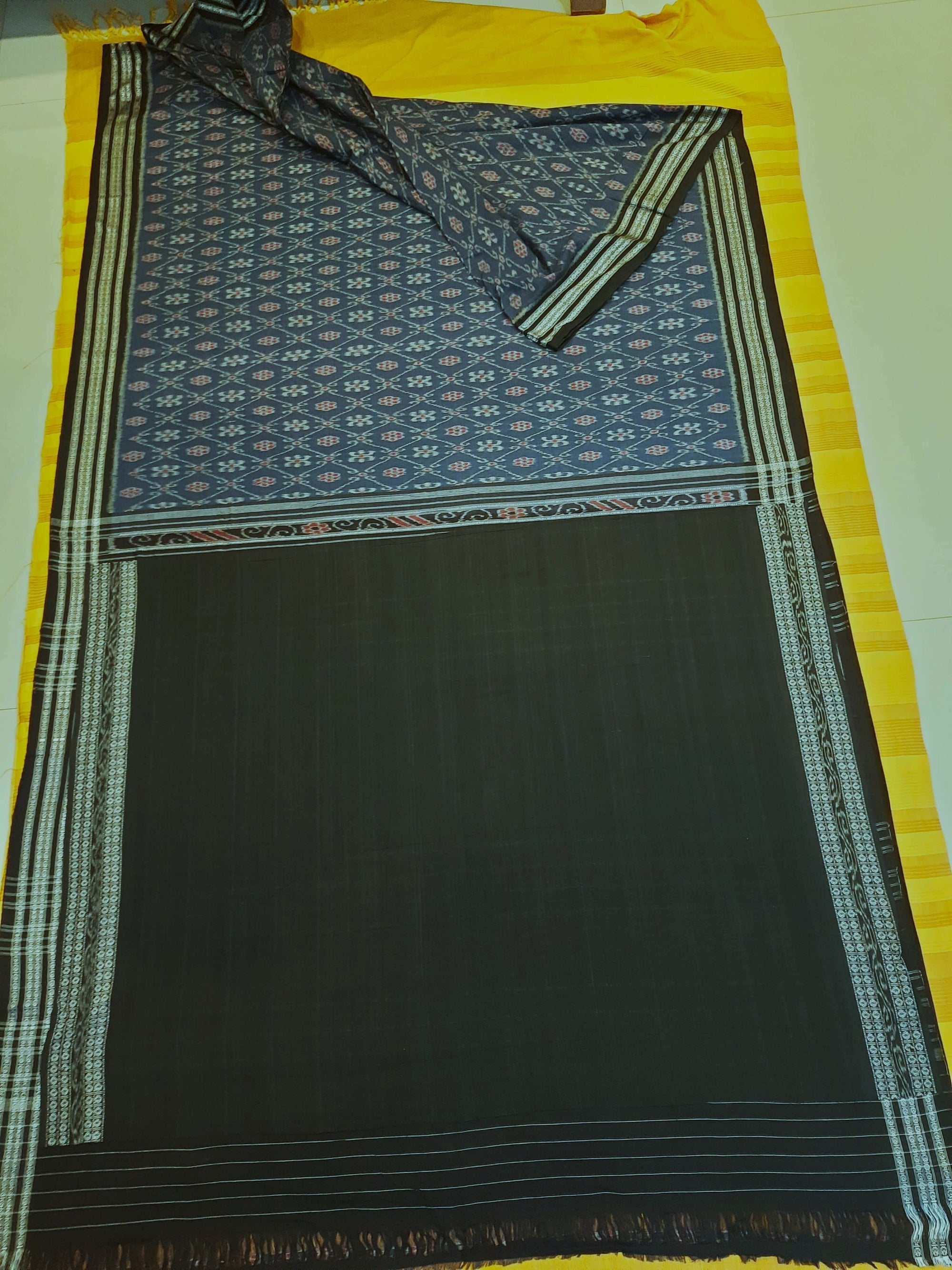 Blue cotton Sambalpuri Saree paired with cotton ikat blouse piece