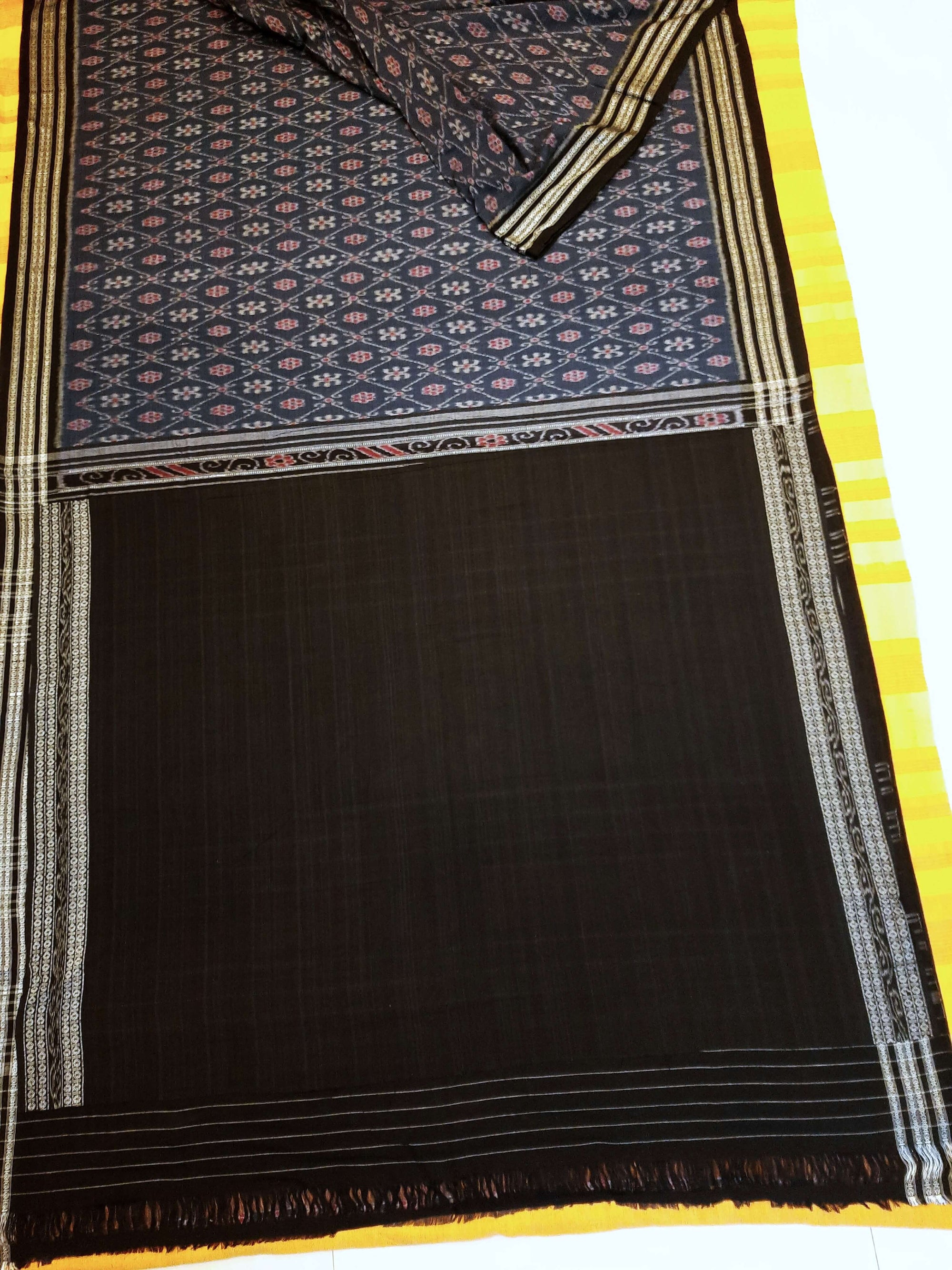 Blue cotton Sambalpuri Saree paired with cotton ikat blouse piece