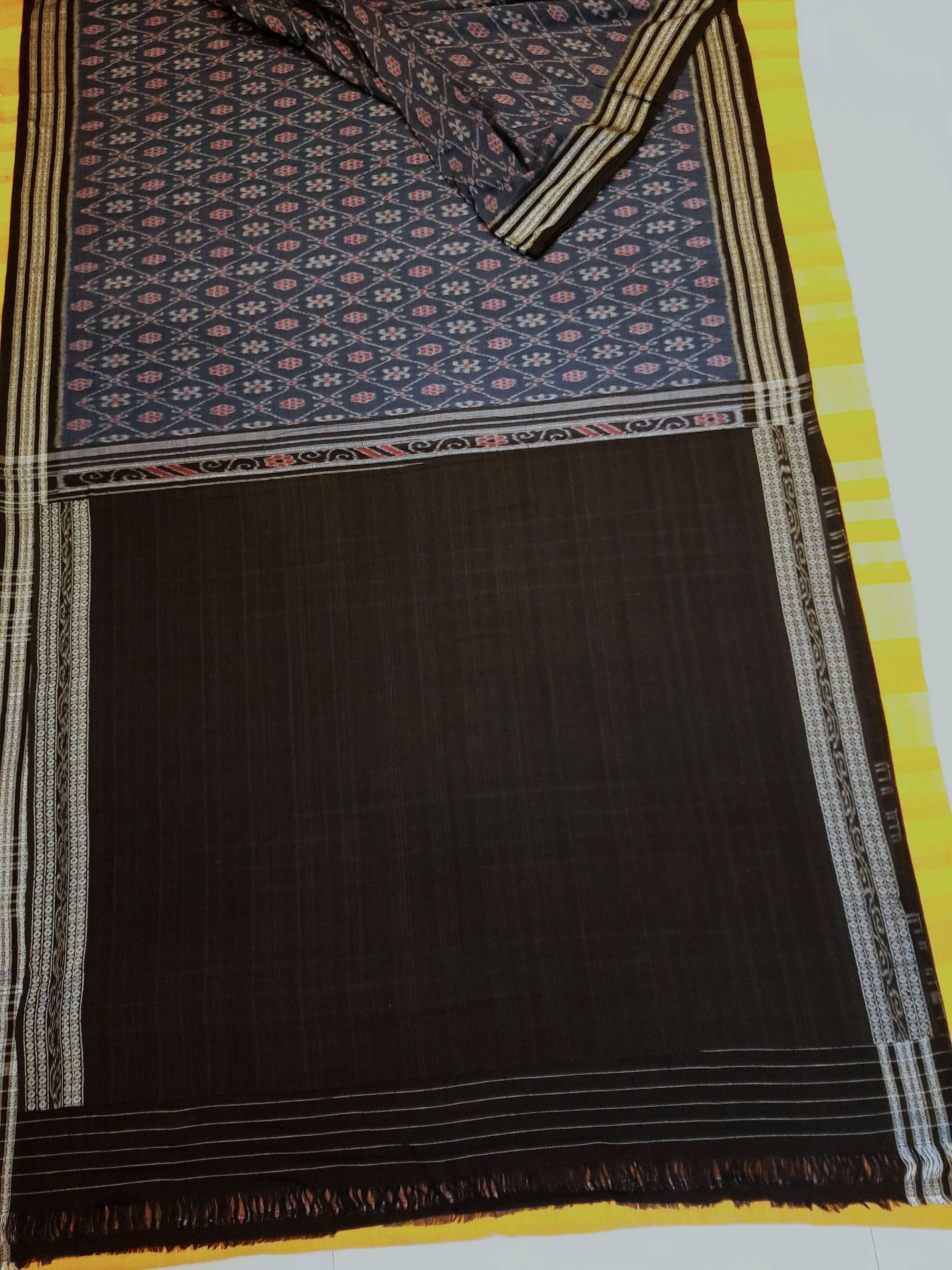 Blue cotton Sambalpuri Saree paired with cotton ikat blouse piece