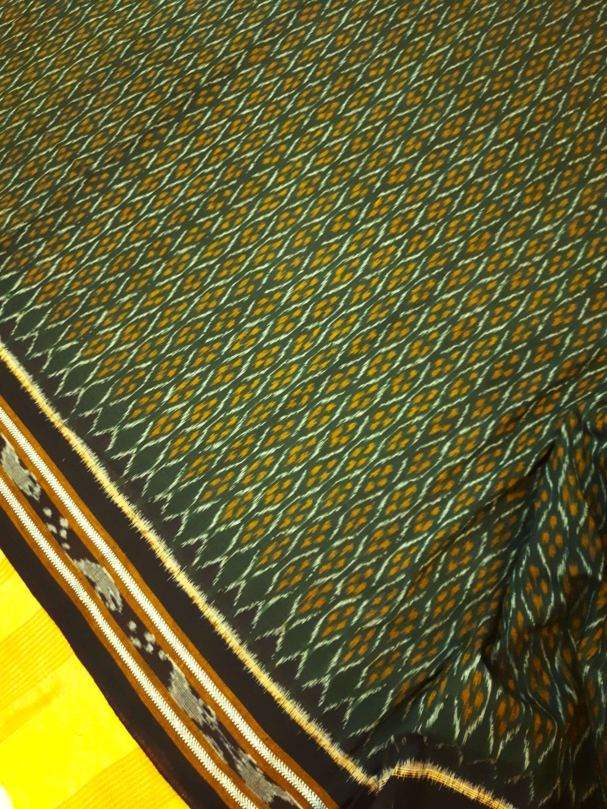 Green Cotton Odisha Ikat saree with mix match cotton ikat blouse piece