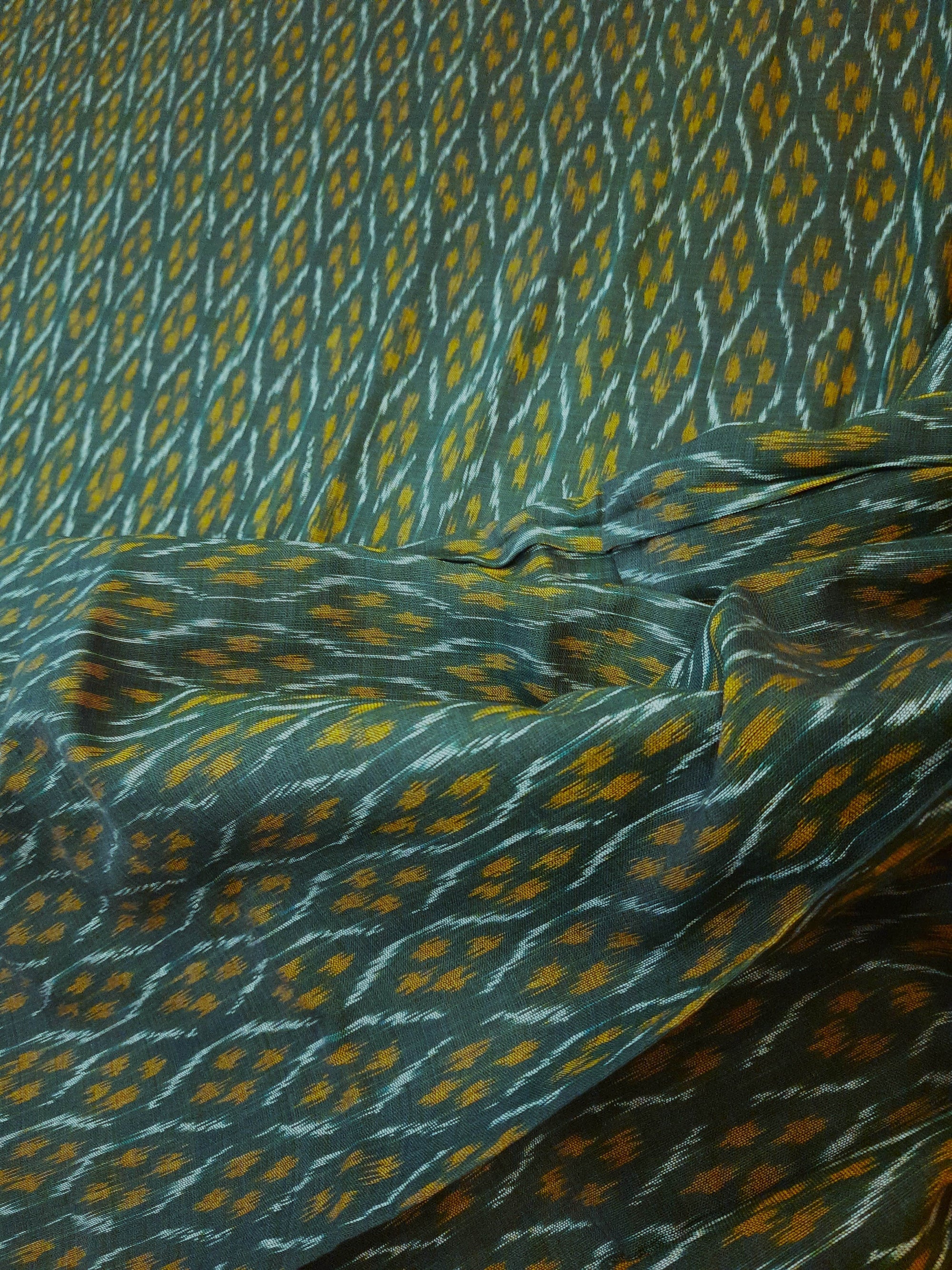 Green Cotton Odisha Ikat saree with mix match cotton ikat blouse piece