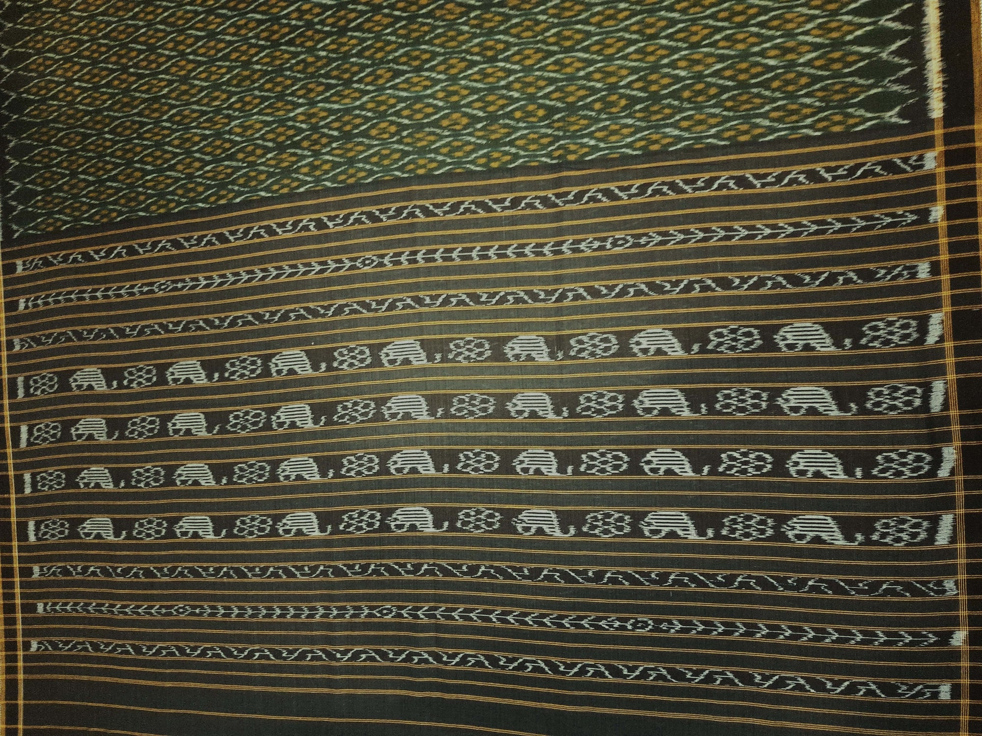 Green Cotton Odisha Ikat saree with mix match cotton ikat blouse piece