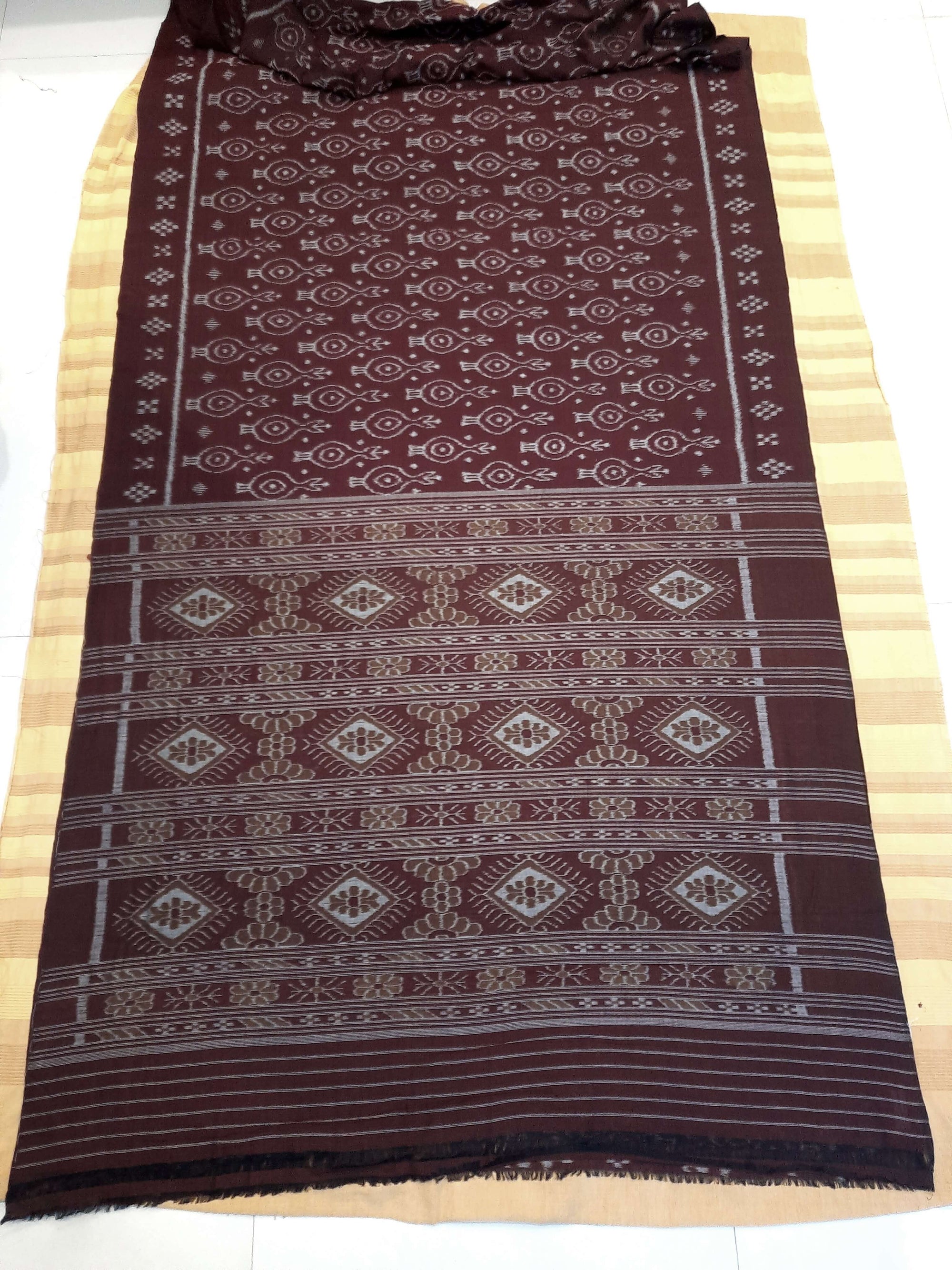 Maroon Cotton Odisha Ikat saree with mix match cotton ikat blouse piece