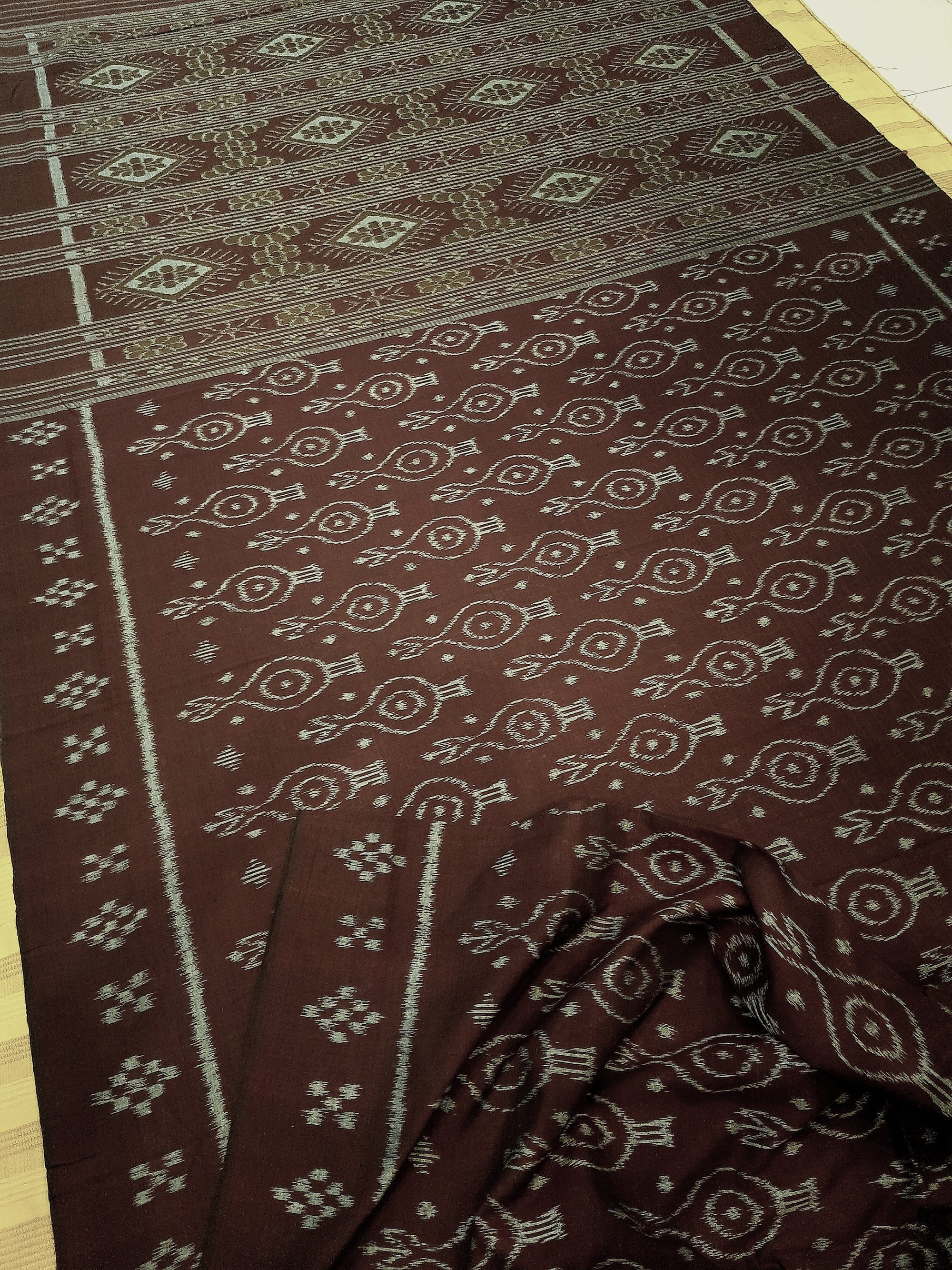 Maroon Cotton Odisha Ikat saree with mix match cotton ikat blouse piece