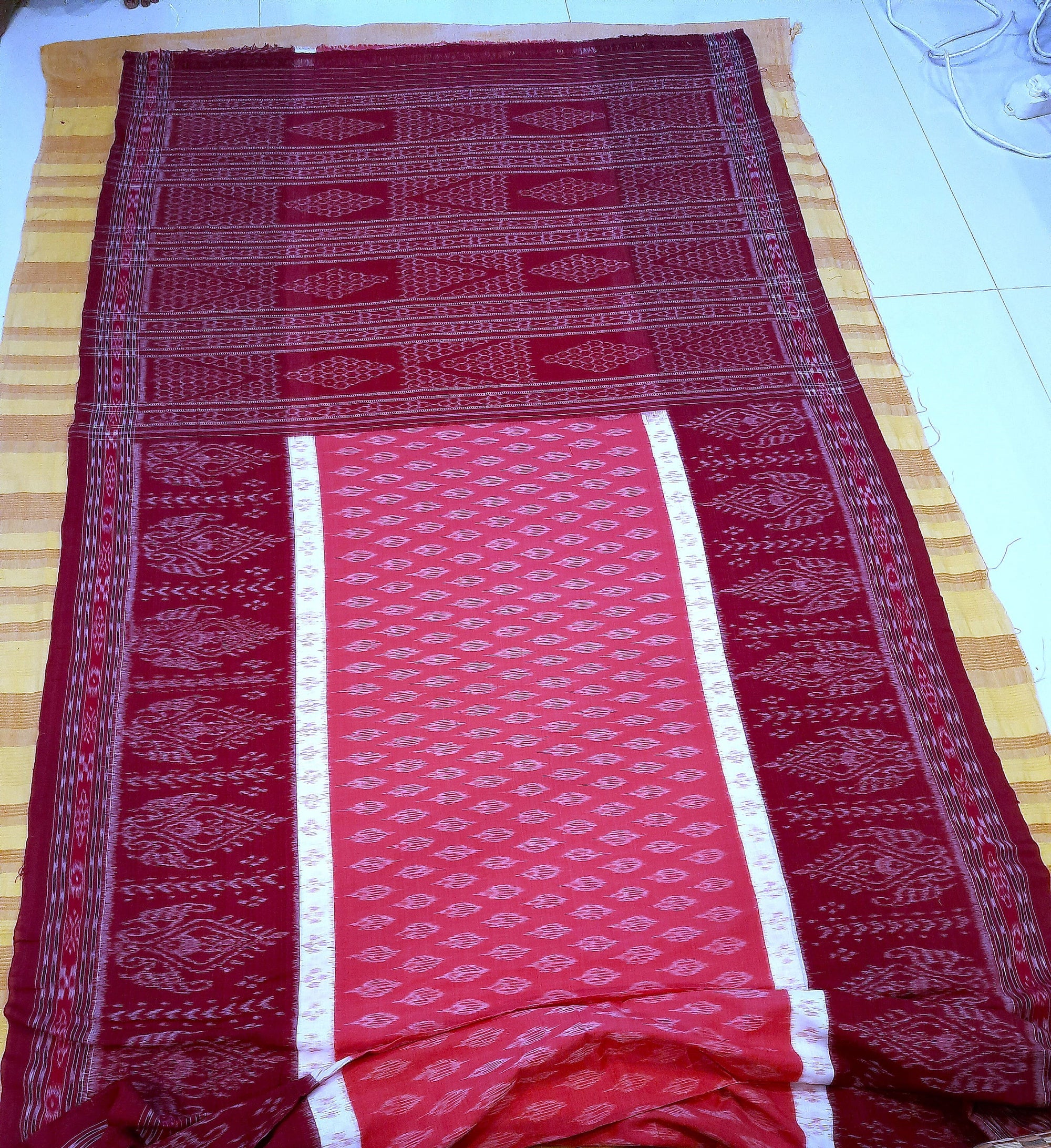 Pink with Maroon Cotton Odisha Ikat saree with mix match cotton ikat blouse piece
