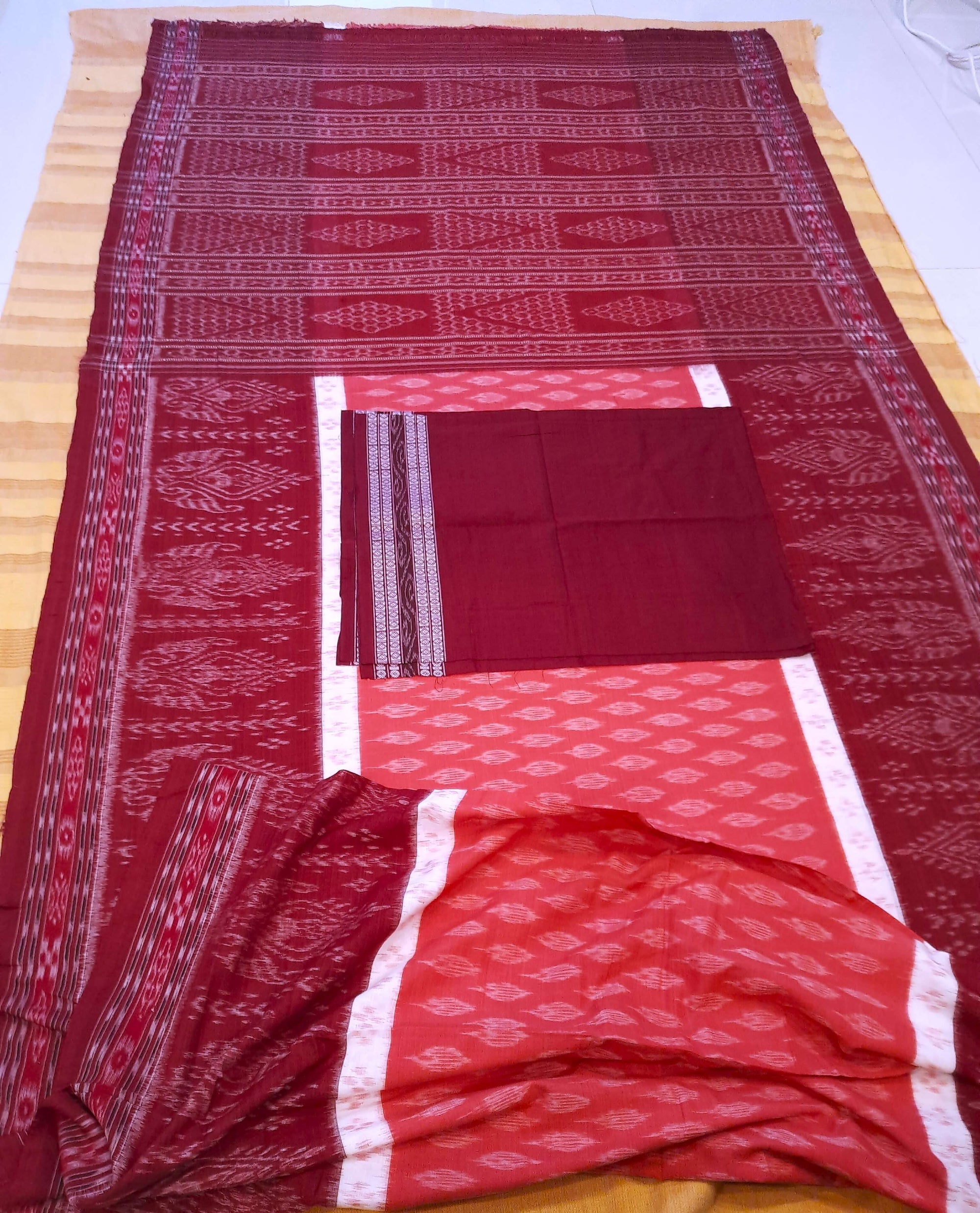 Pink with Maroon Cotton Odisha Ikat saree with mix match cotton ikat blouse piece
