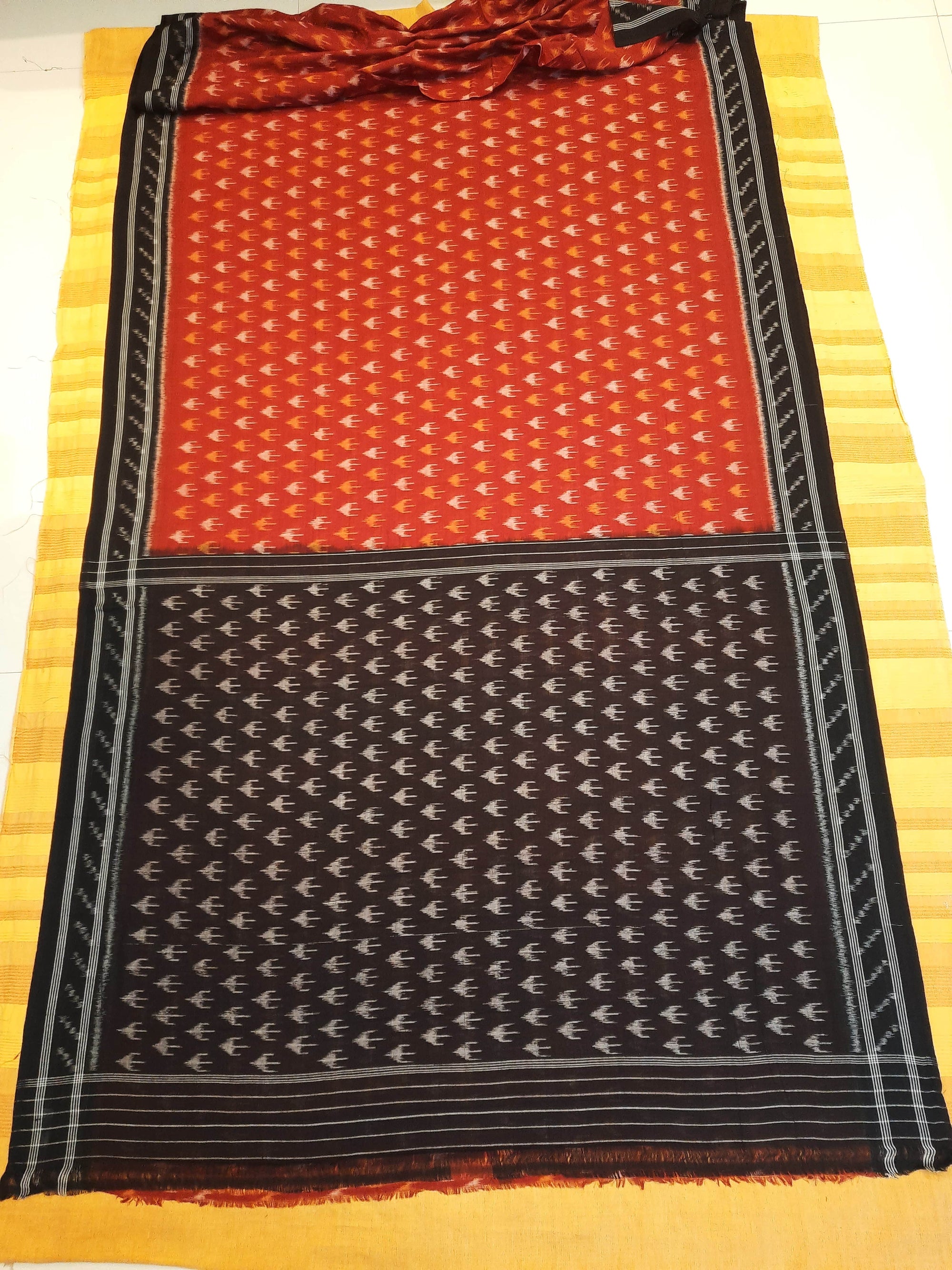 Rust Cotton Odisha Ikat saree with mix match cotton ikat blouse piece