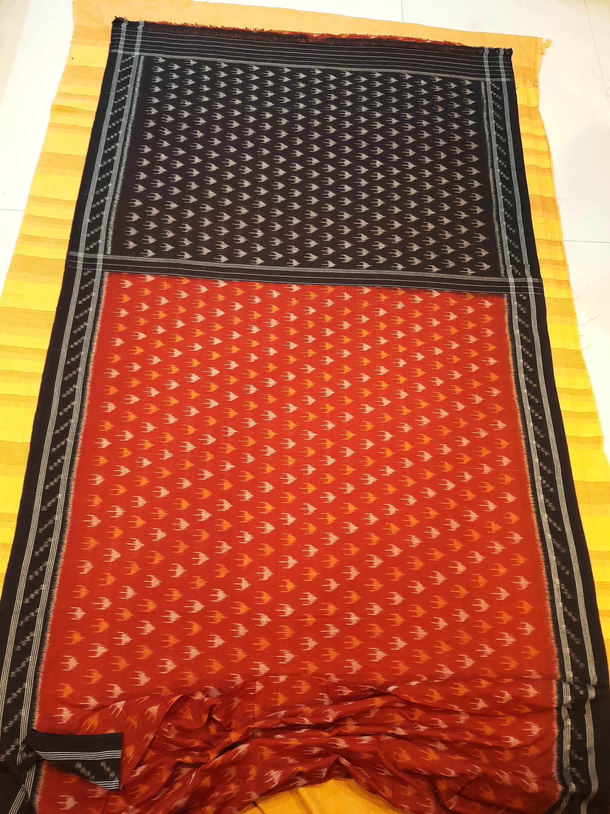 Rust Cotton Odisha Ikat saree with mix match cotton ikat blouse piece
