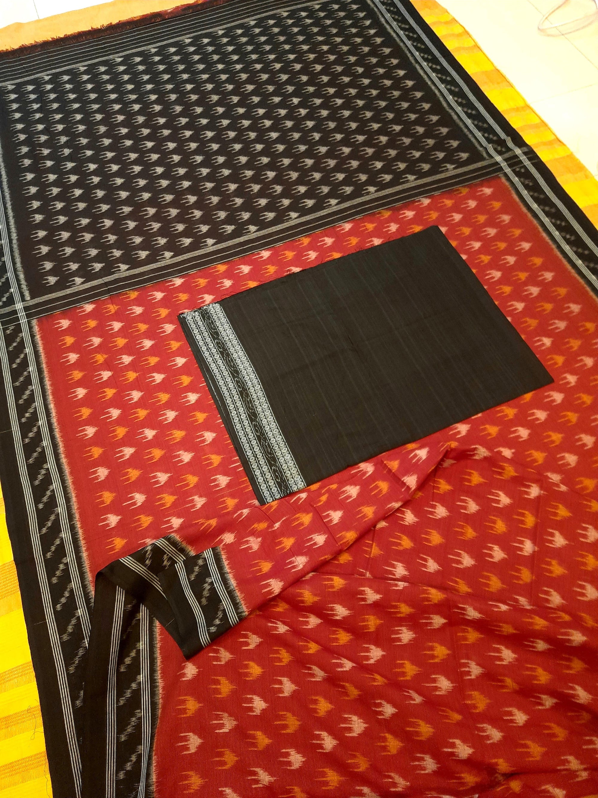 Rust Cotton Odisha Ikat saree with mix match cotton ikat blouse piece