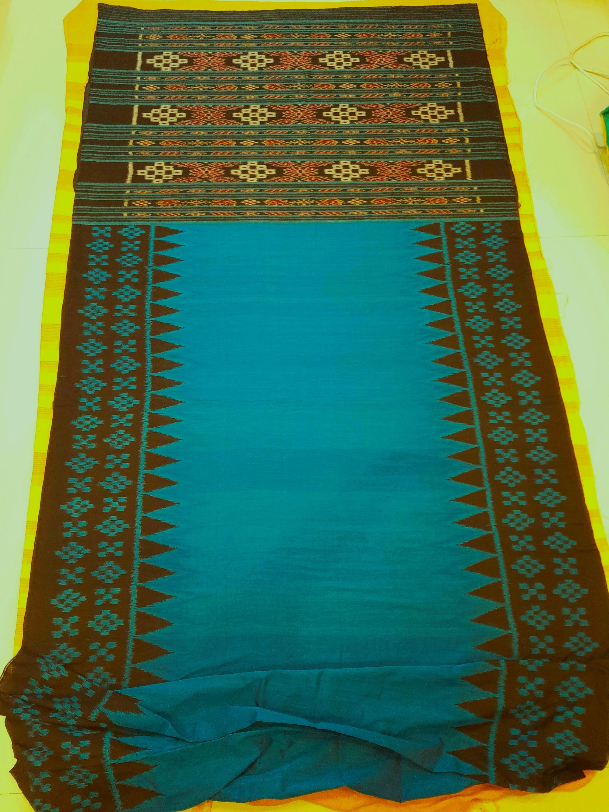 Blue Bapta Cotton Silk Odisha Ikat saree with running blouse piece