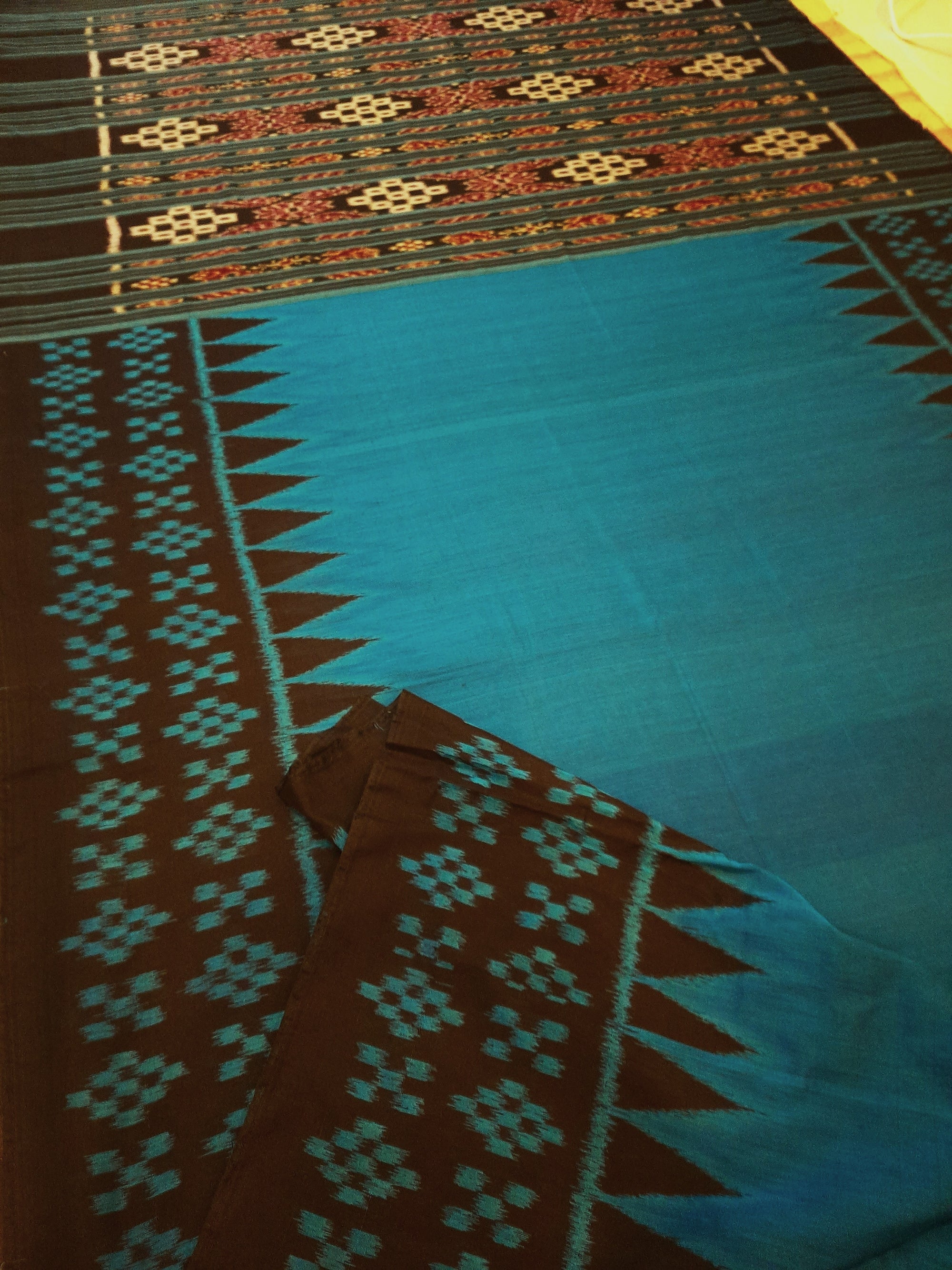 Blue Bapta Cotton Silk Odisha Ikat saree with running blouse piece