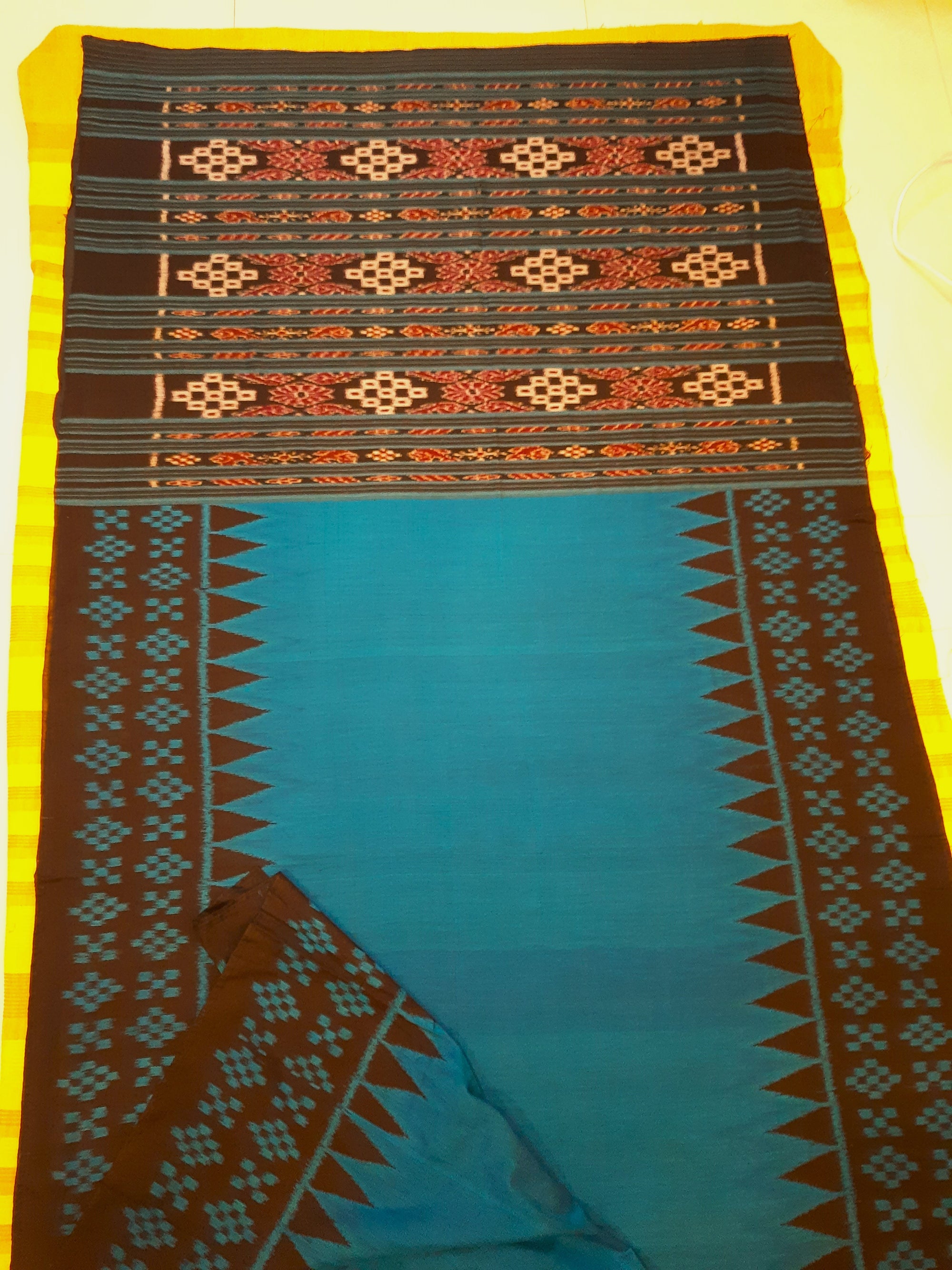 Blue Bapta Cotton Silk Odisha Ikat saree with running blouse piece