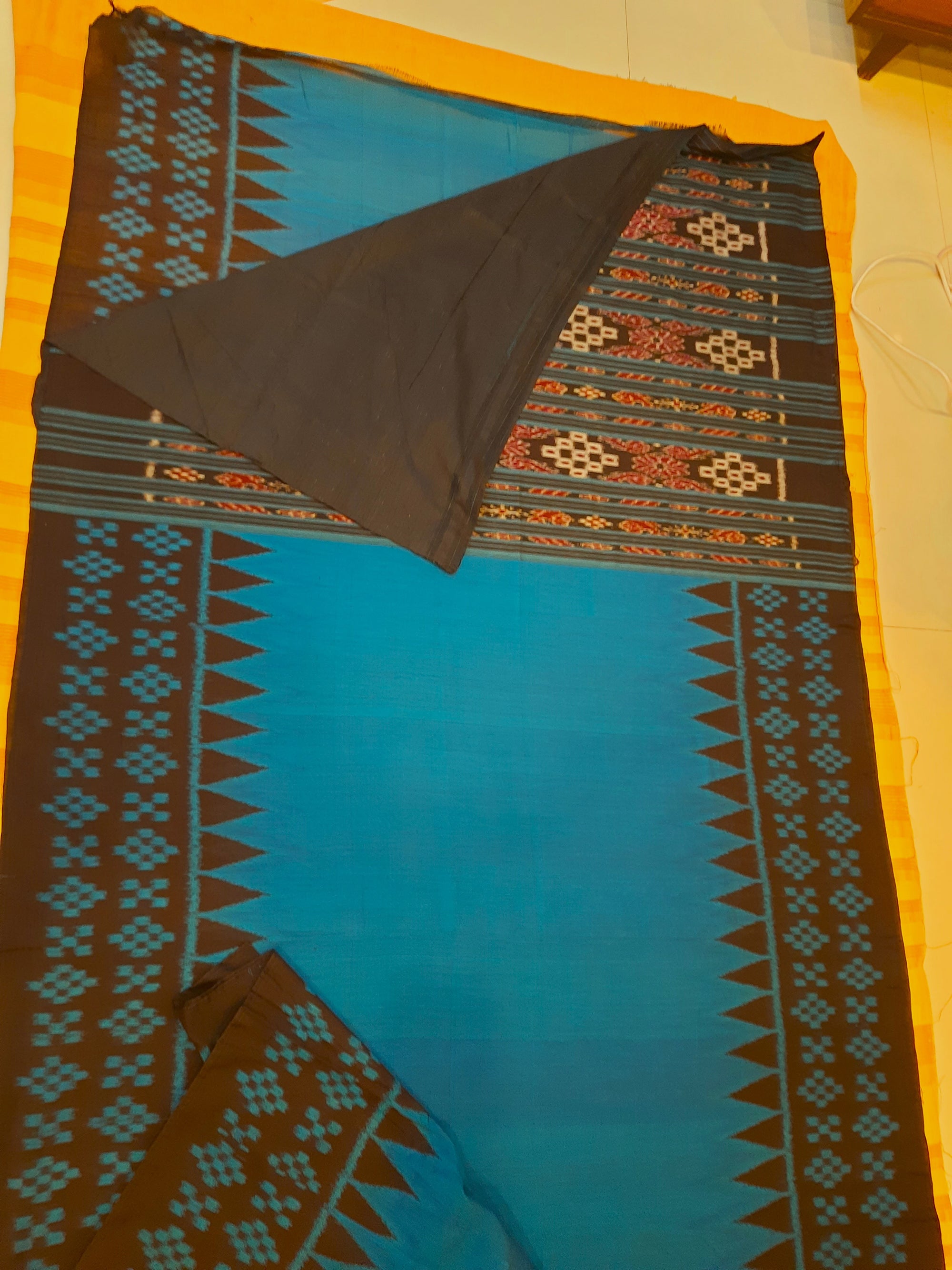 Blue Bapta Cotton Silk Odisha Ikat saree with running blouse piece