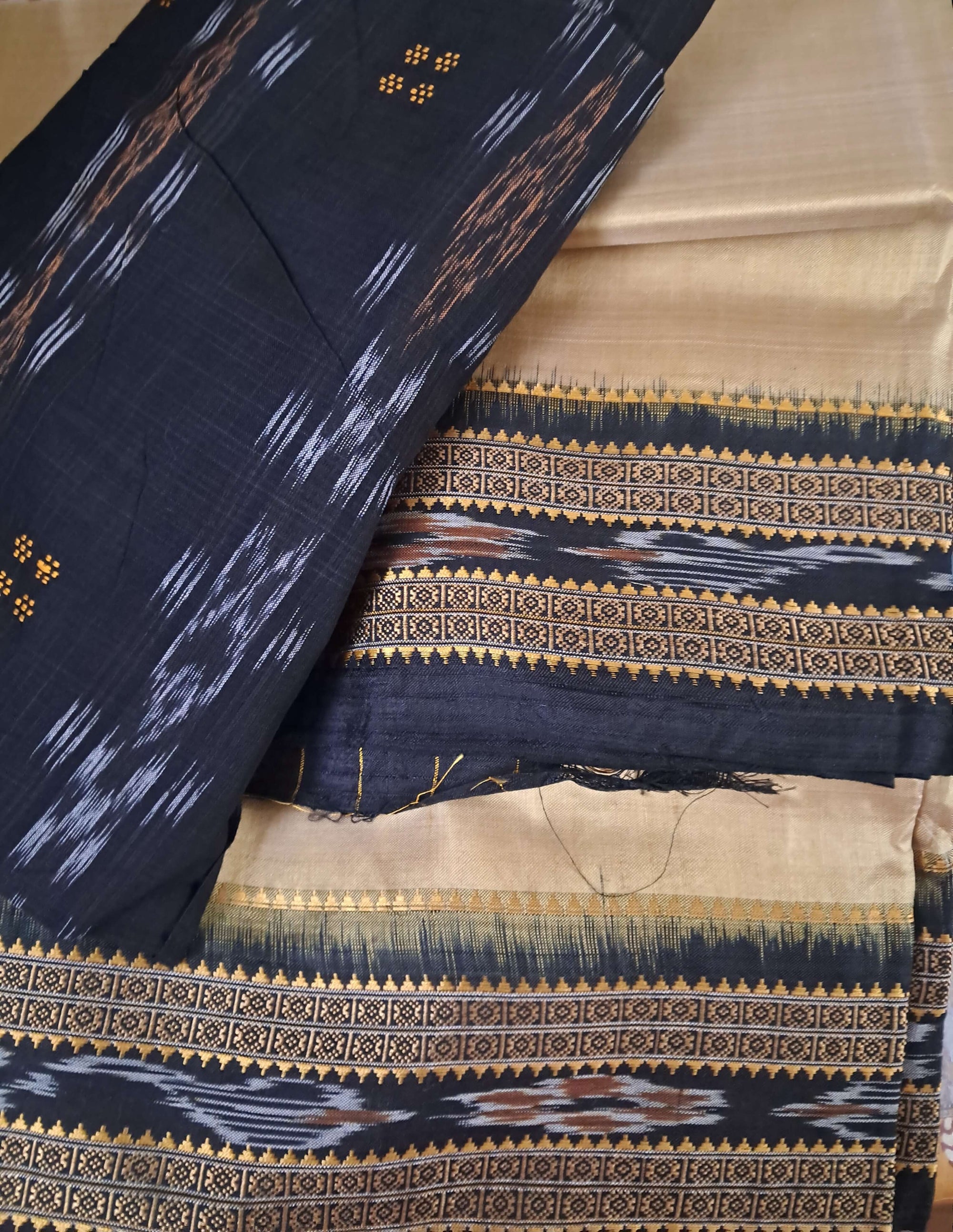 Beige with Black Odisha Khandua Pata Silk Saree