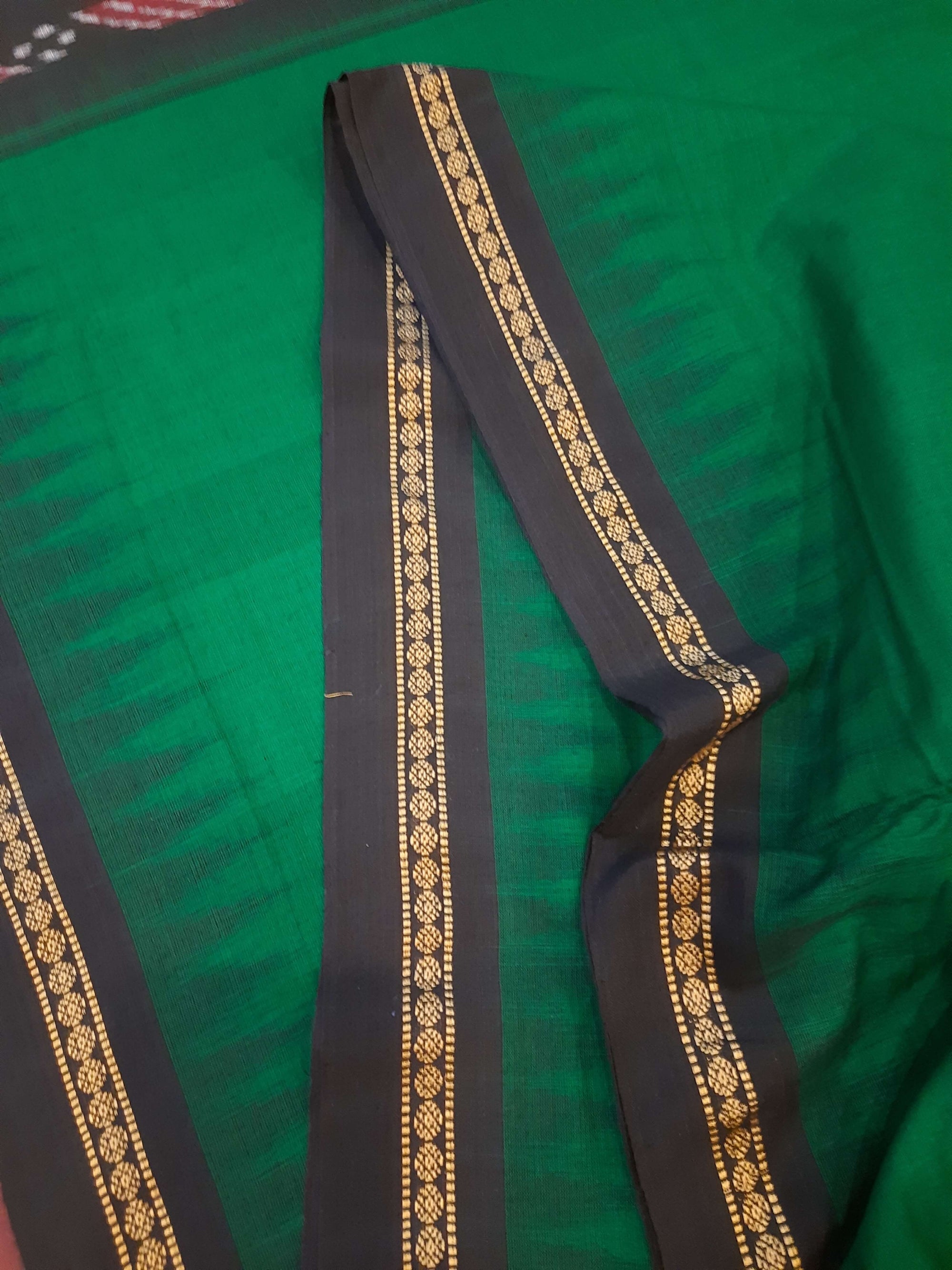 Green Cotton Odisha Ikat saree with mix match cotton ikat blouse