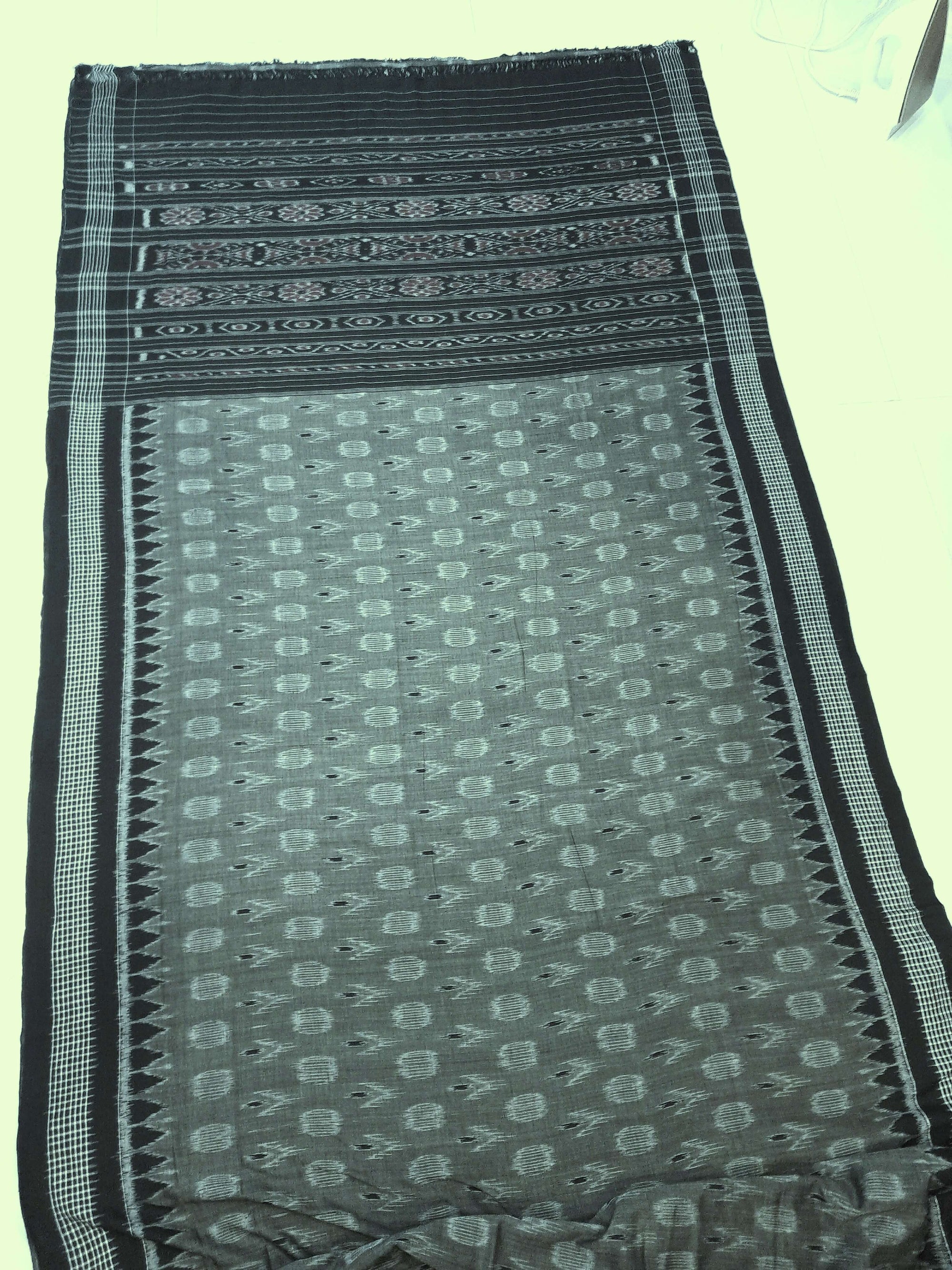 DarkGrey Cotton Odisha Ikat saree with mix match cotton ikat blouse piece