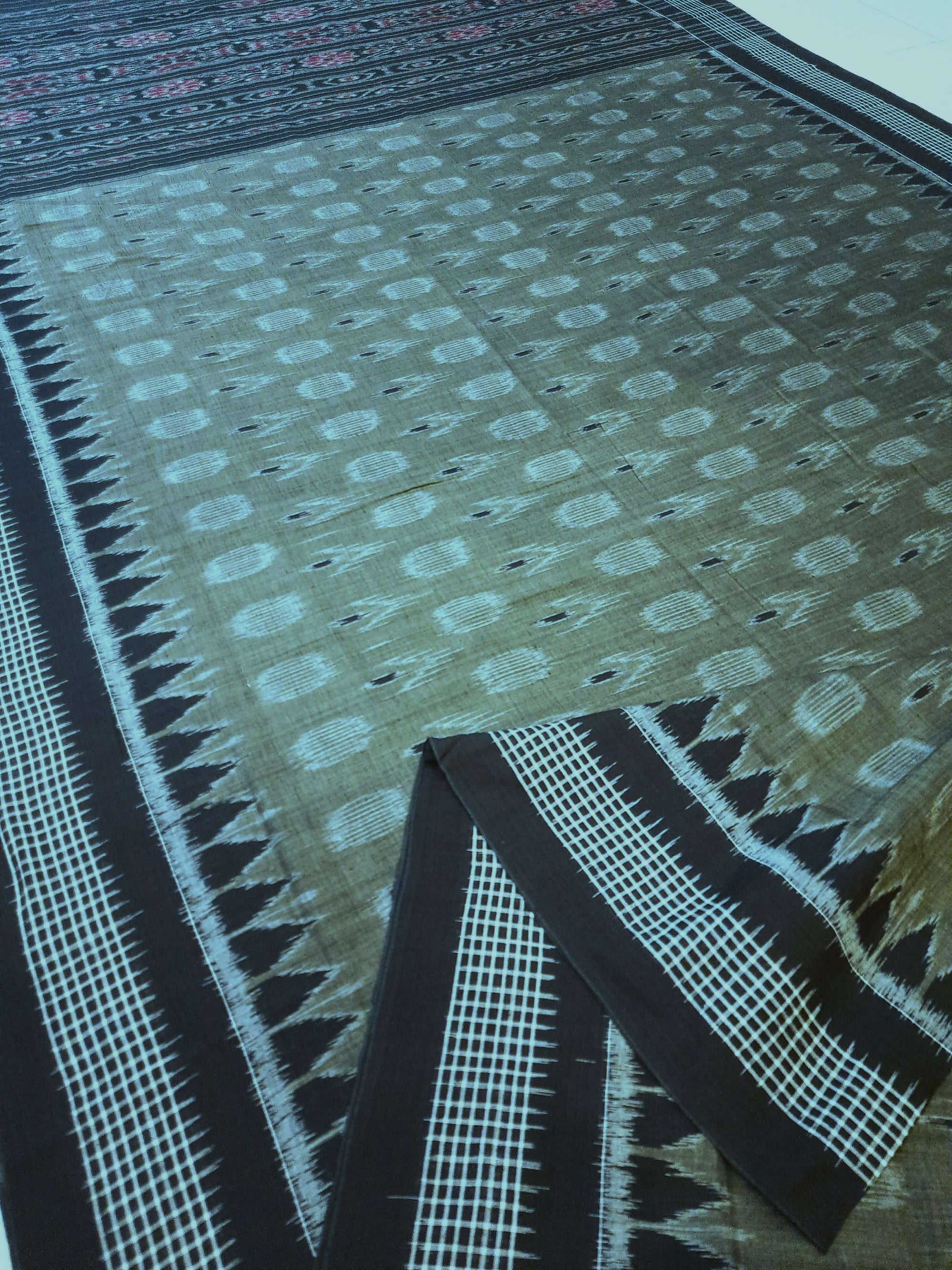 DarkGrey Cotton Odisha Ikat saree with mix match cotton ikat blouse piece