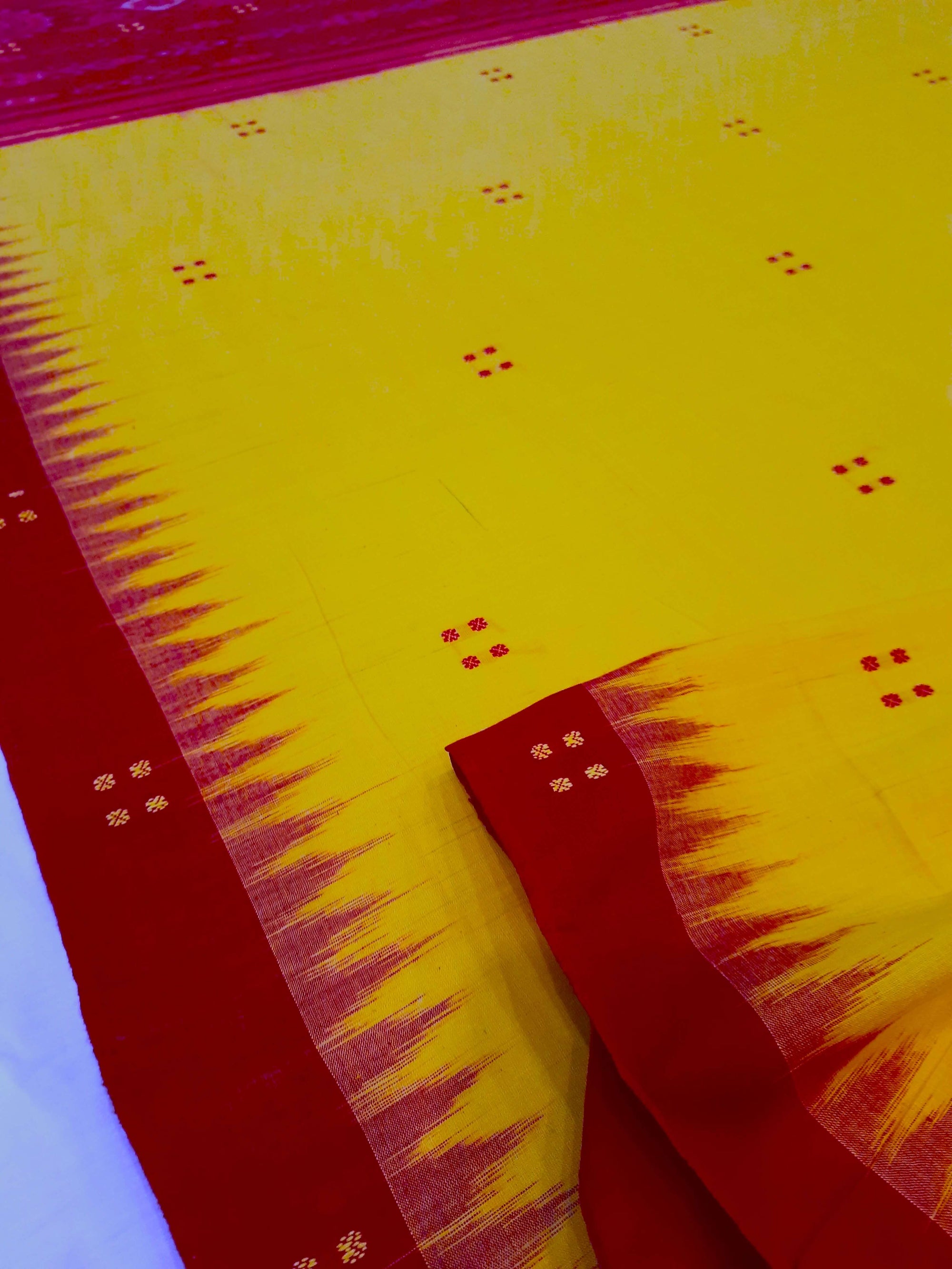 Yellow Red Cotton Odisha Ikat saree  with mix match cotton ikat blouse