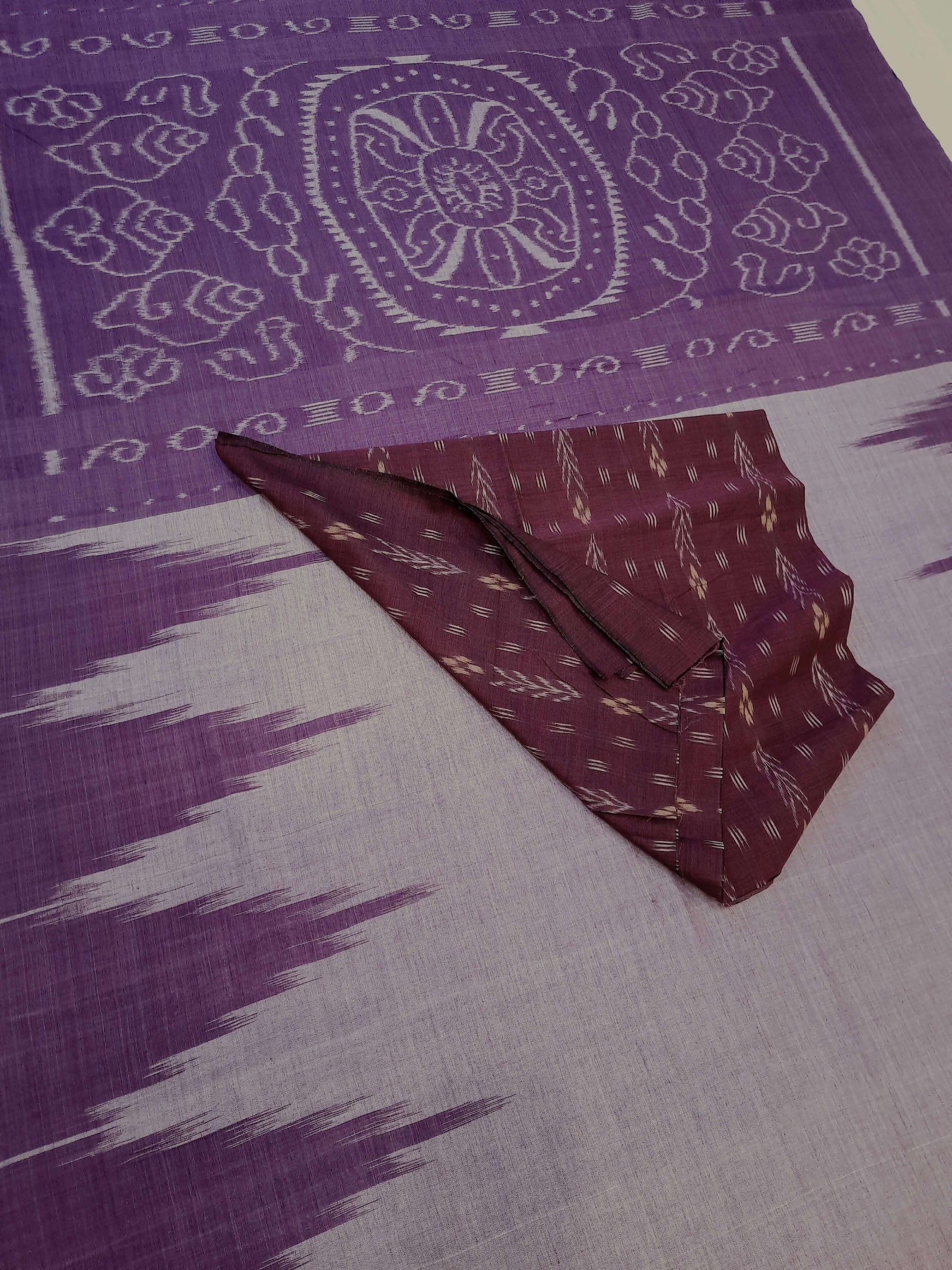 Purple Cotton Odisha Ikat saree  with mix match cotton ikat blouse