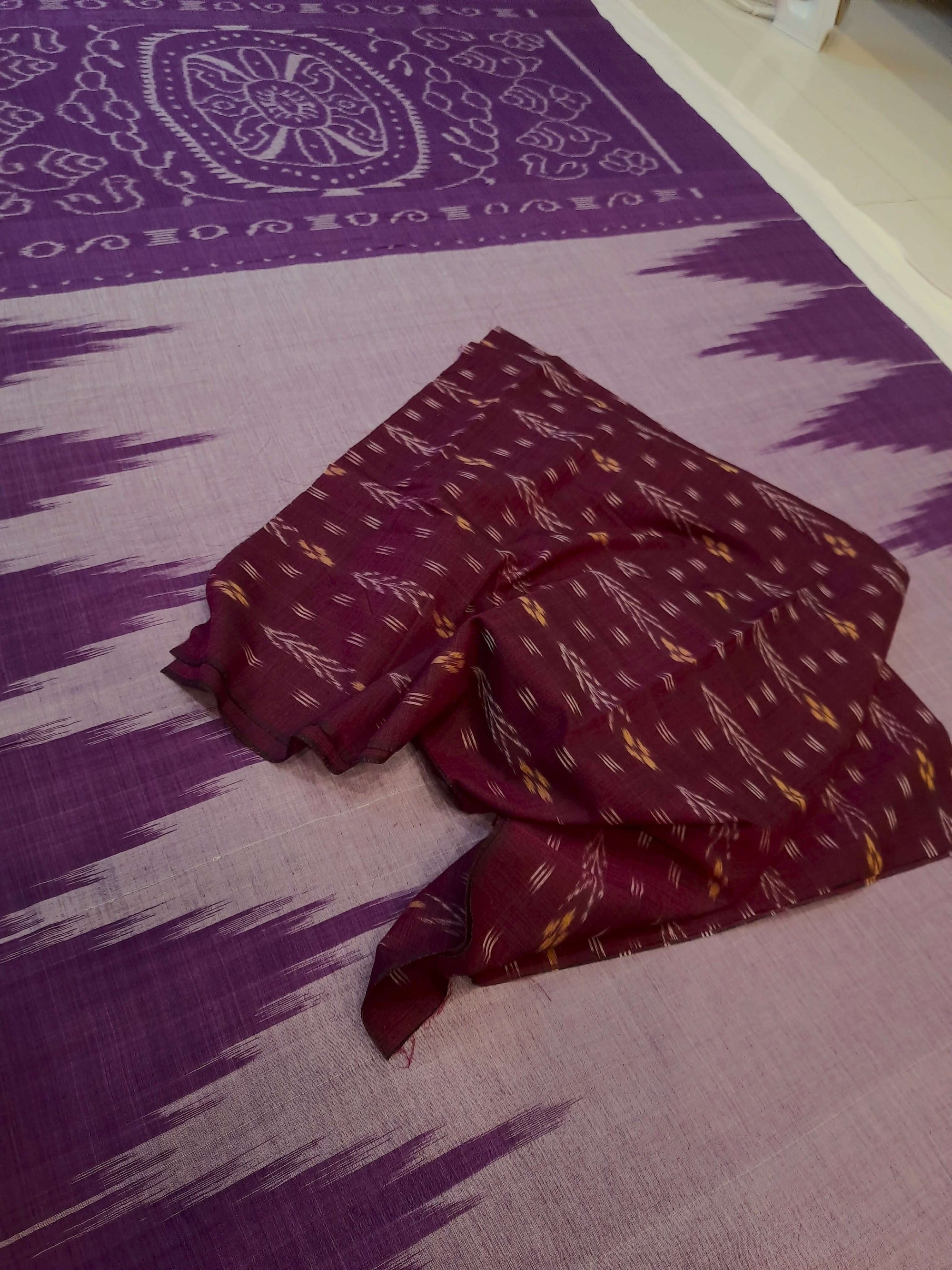 Purple Cotton Odisha Ikat saree  with mix match cotton ikat blouse