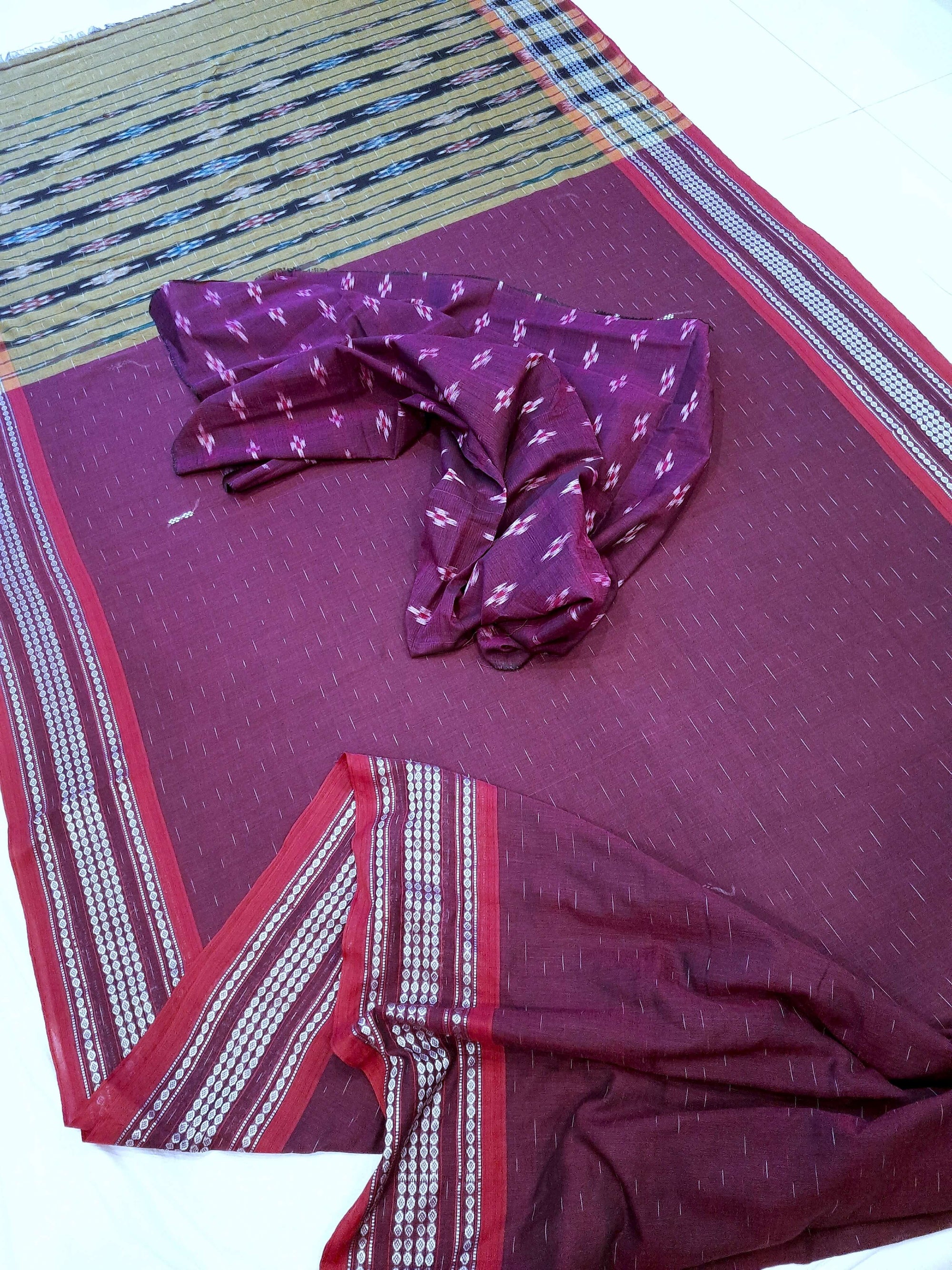 Purple Cotton Odisha Ikat saree  with mix match cotton ikat blouse