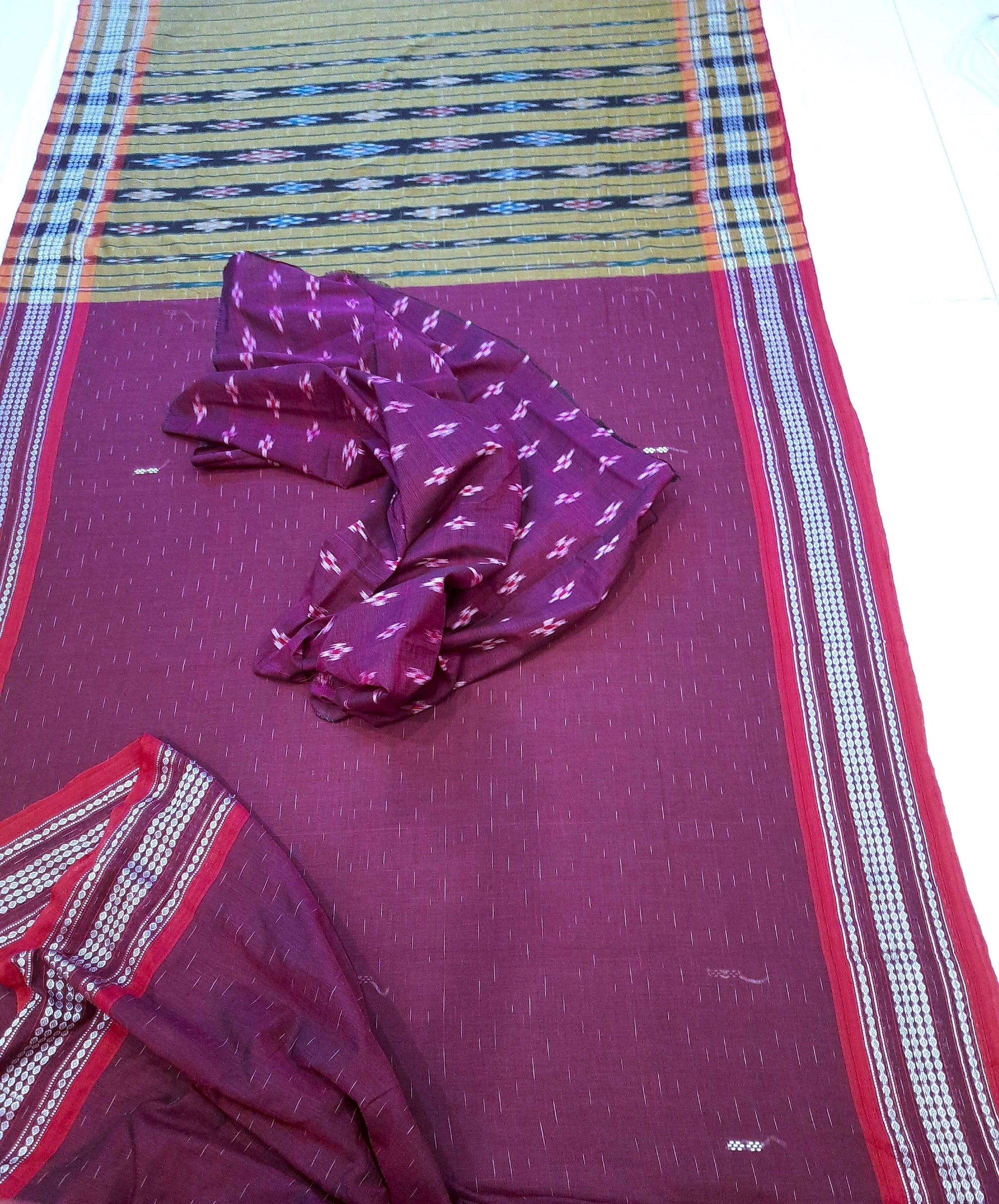 Purple Cotton Odisha Ikat saree  with mix match cotton ikat blouse