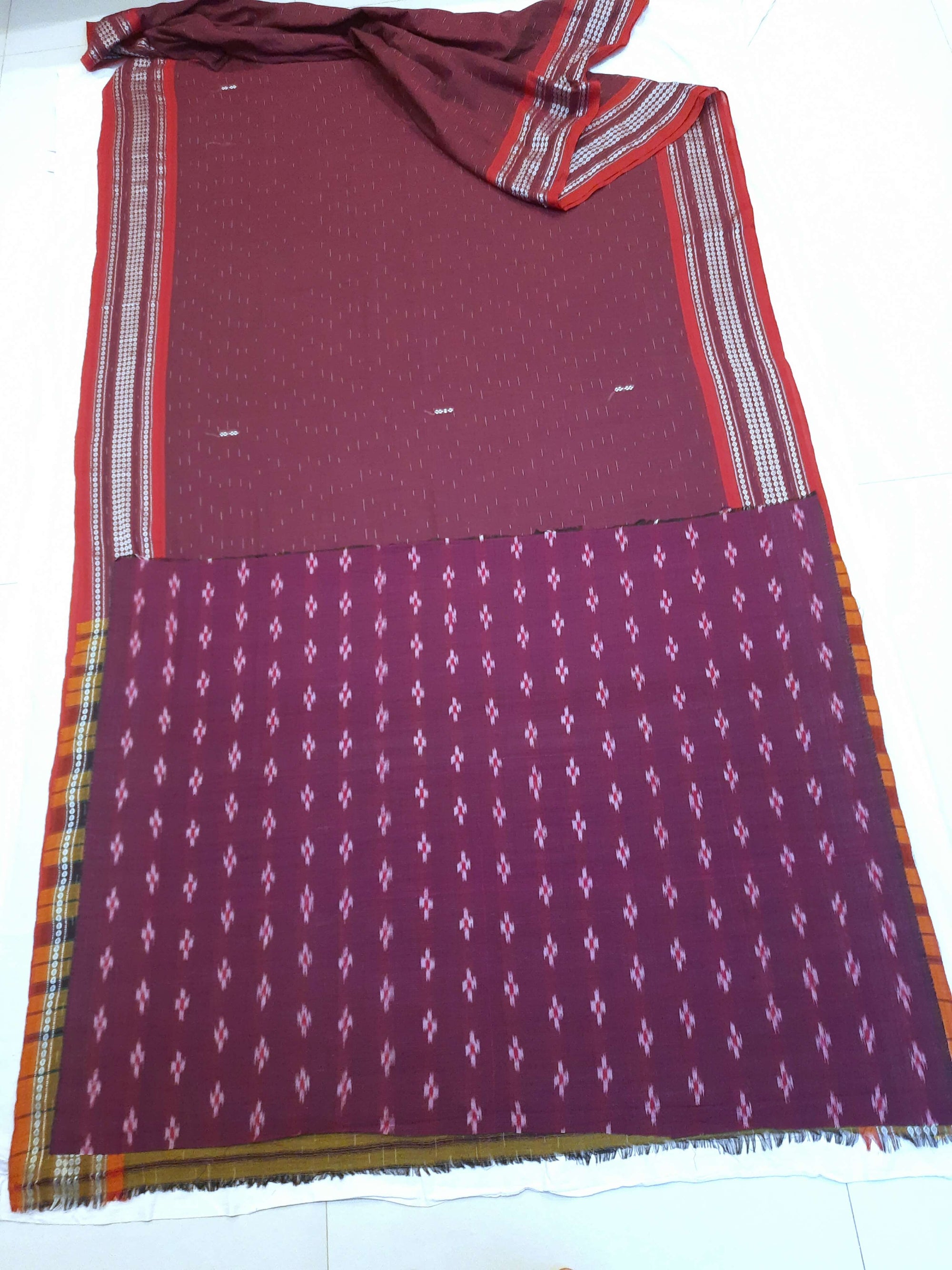 Purple Cotton Odisha Ikat saree  with mix match cotton ikat blouse