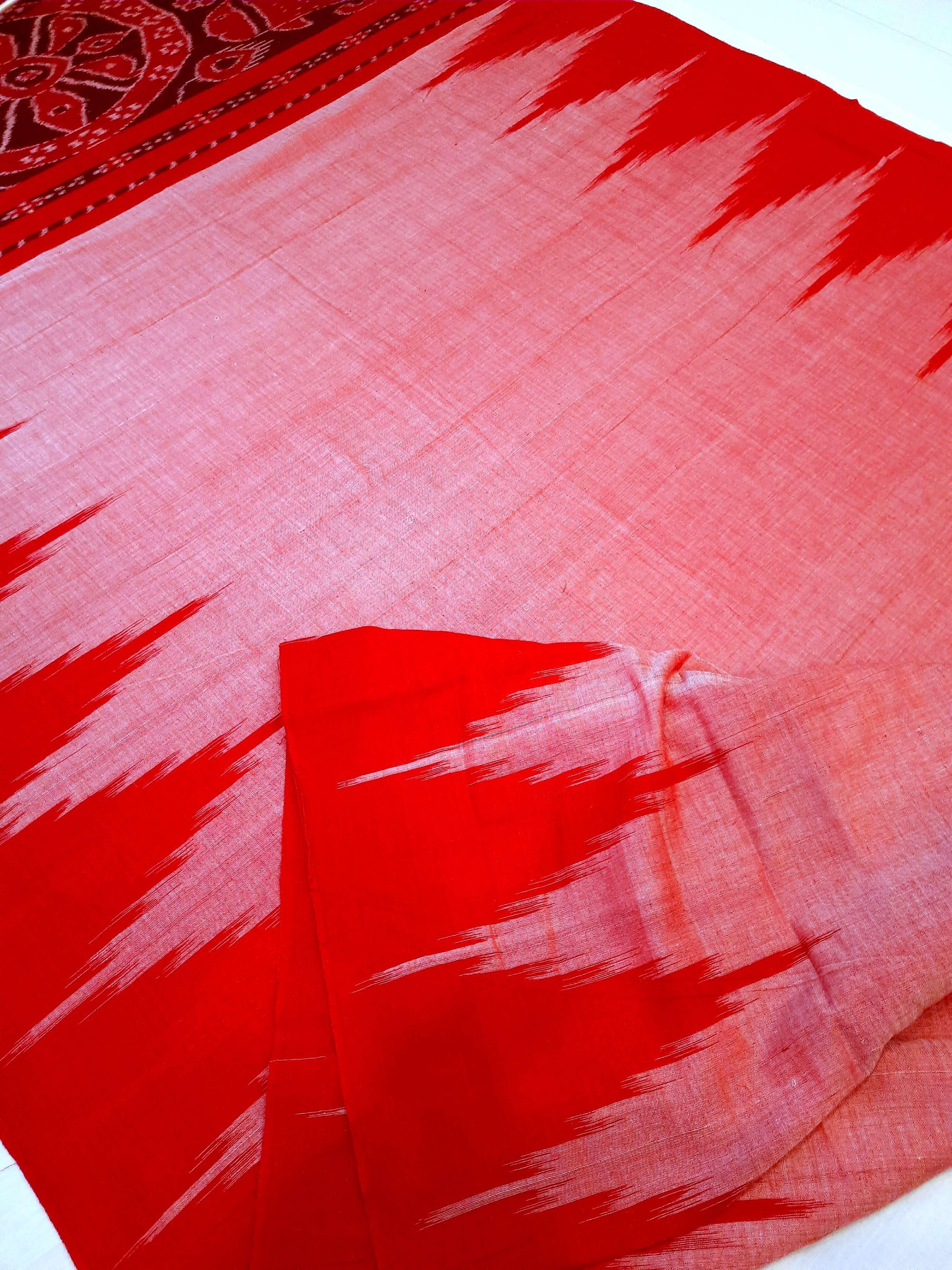 Pink with Red Cotton Odisha Ikat saree  with mix match cotton ikat blouse