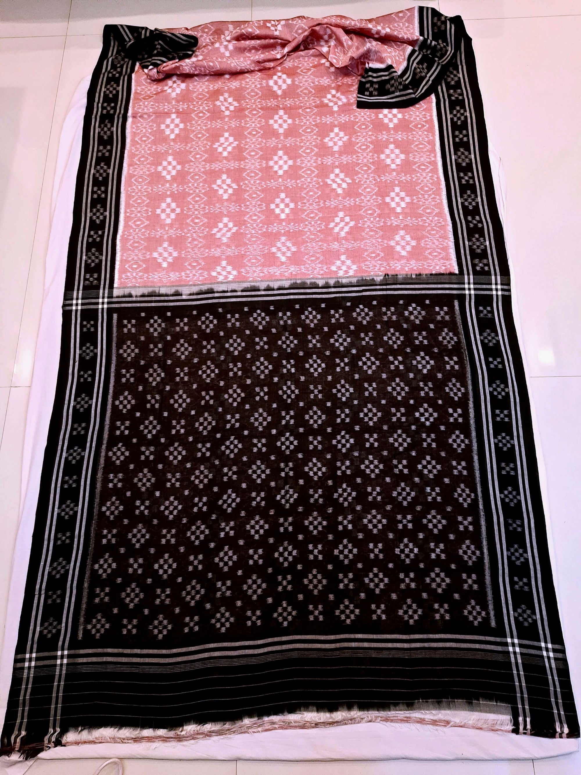 Pink Odisha Ikat saree with cotton ikat blouse piece