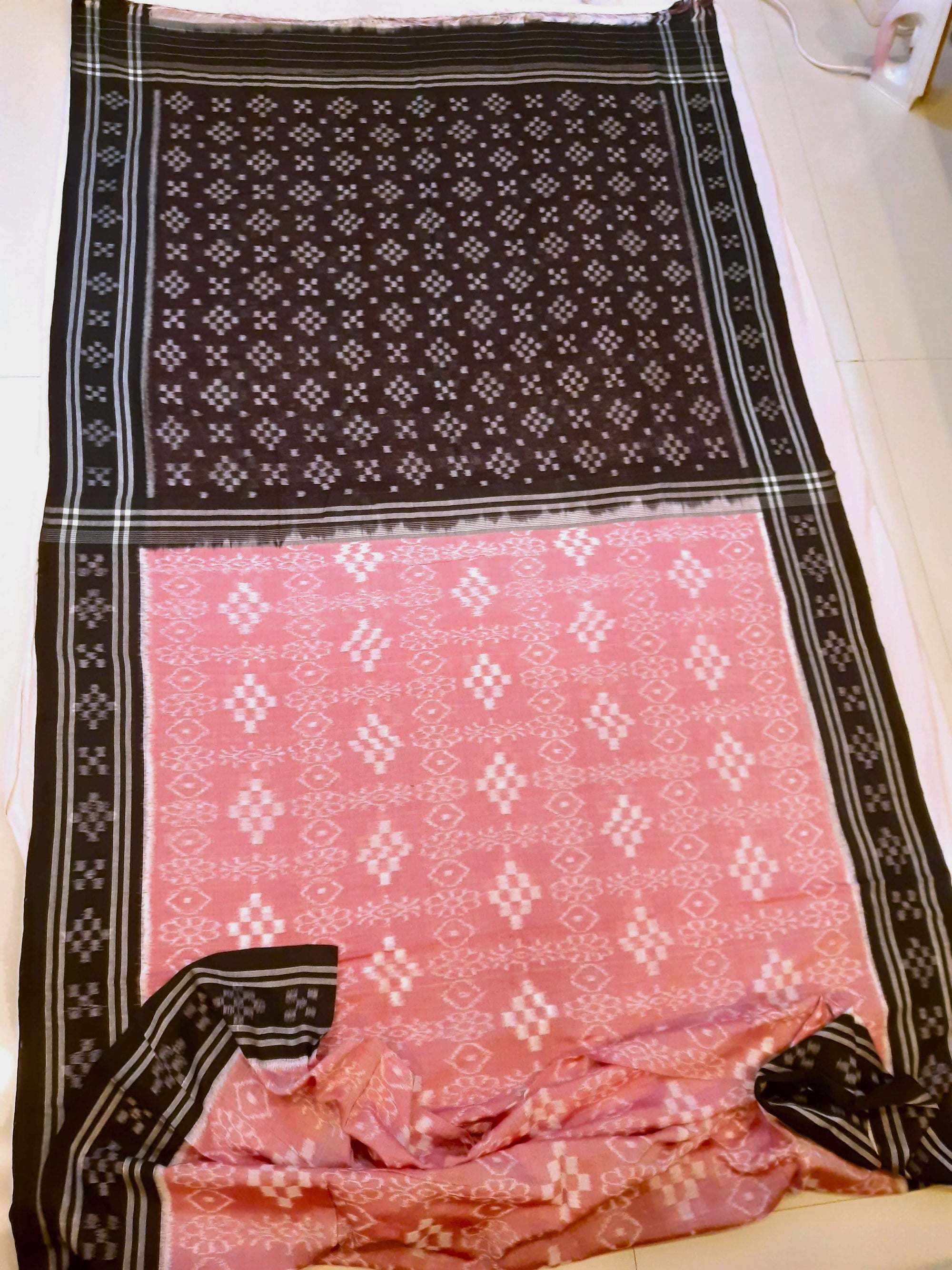 Pink Odisha Ikat saree with cotton ikat blouse piece