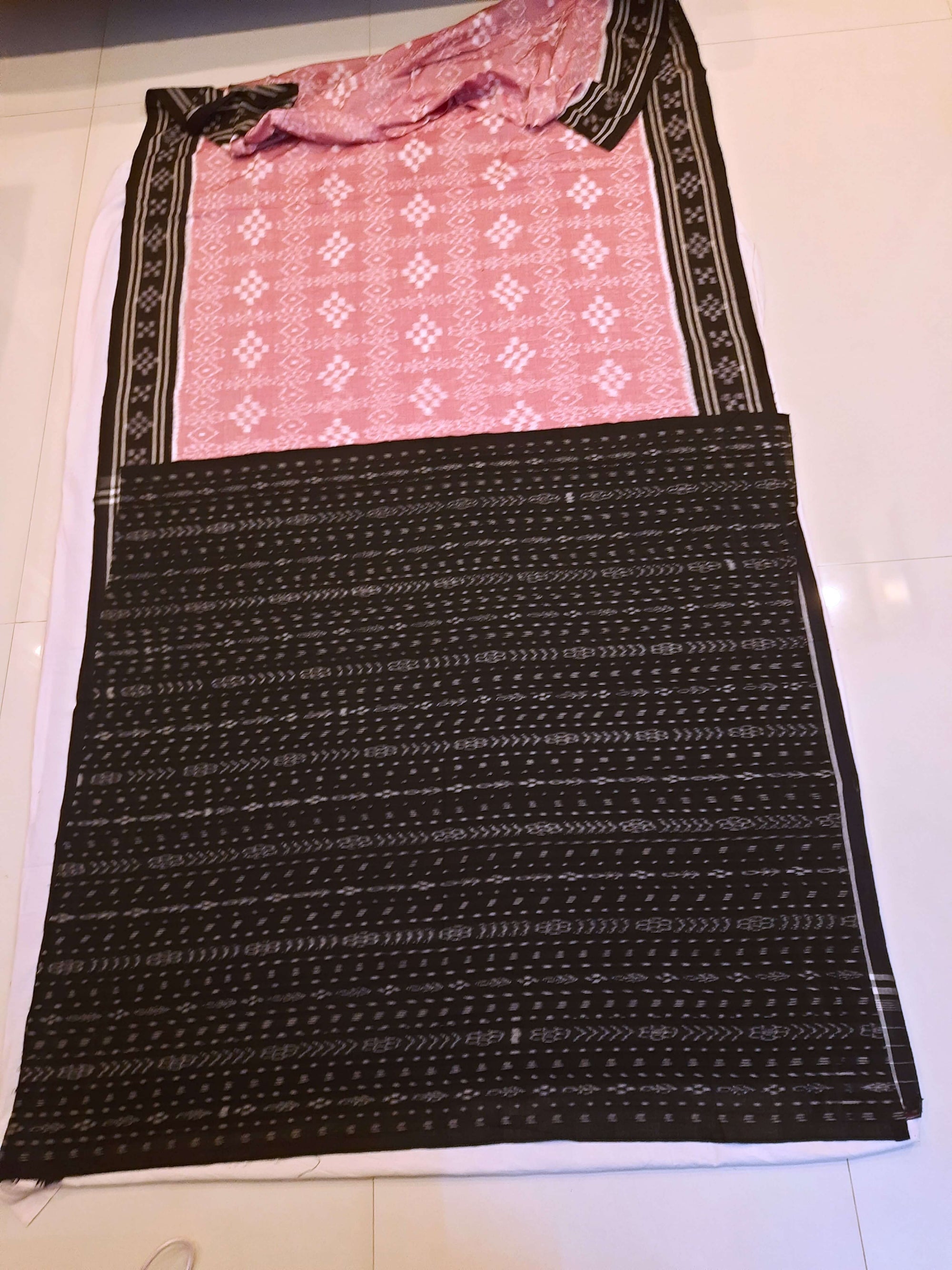 Pink Odisha Ikat saree with cotton ikat blouse piece