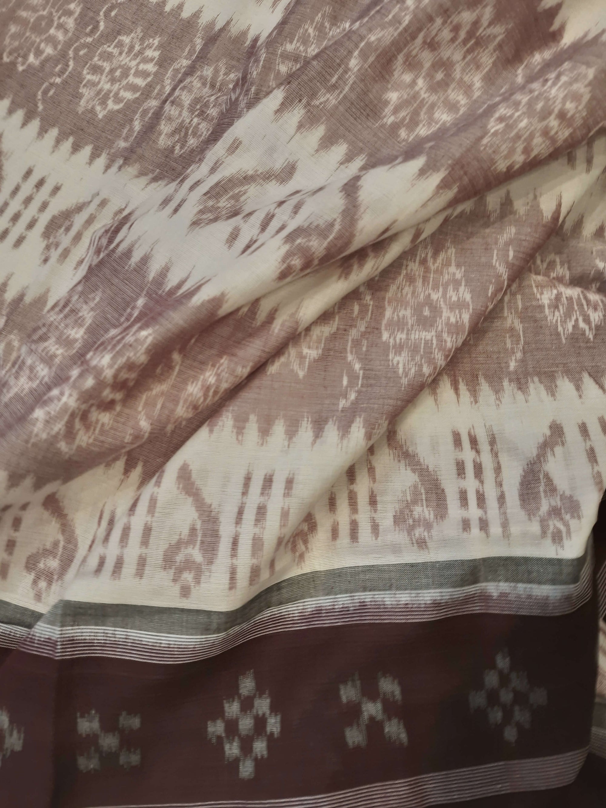 Offwhite Maroon Odisha Ikat saree with cotton ikat blouse piece