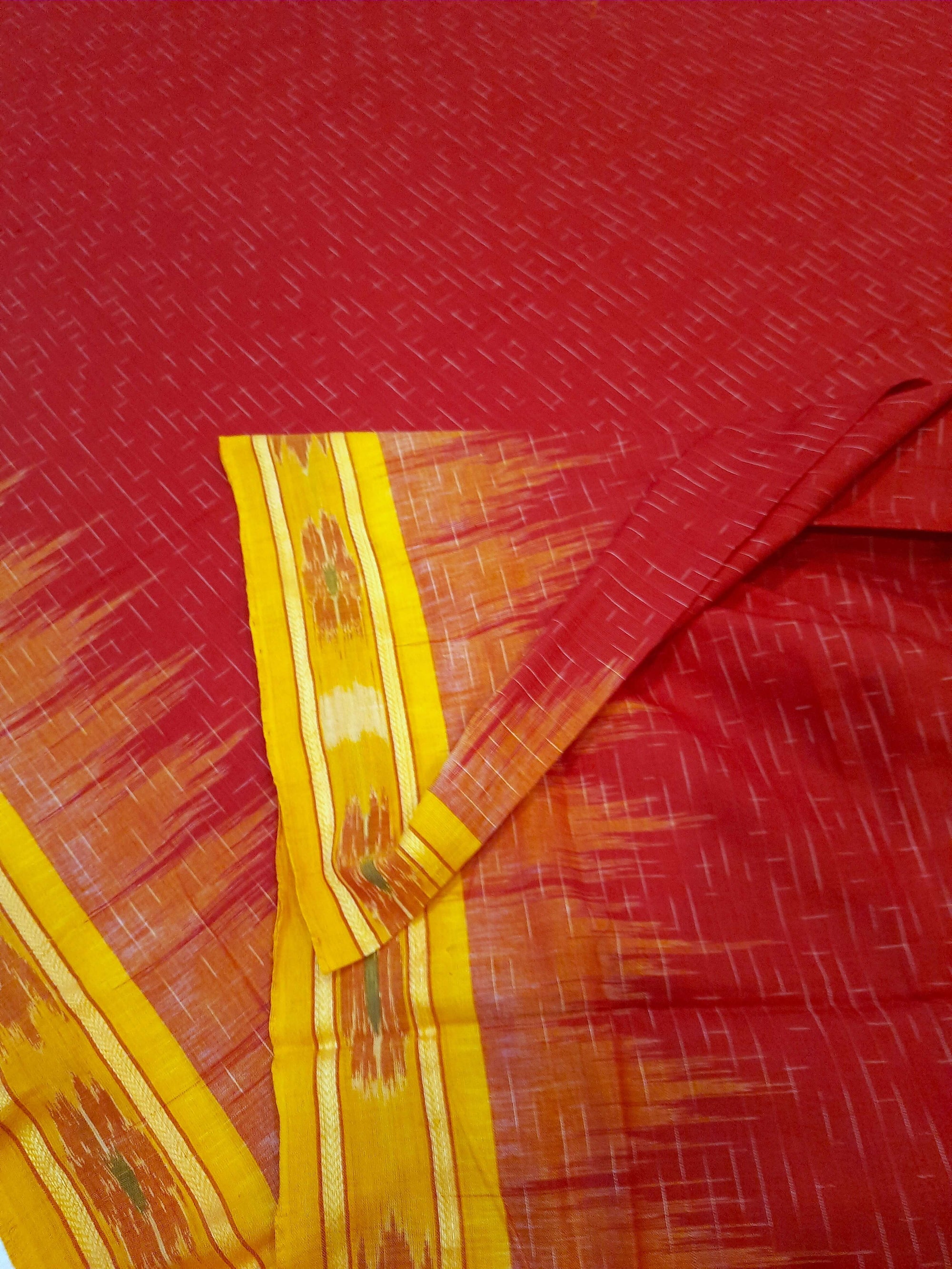 Red Cotton Odisha Ikat saree with mix match cotton ikat blouse piece
