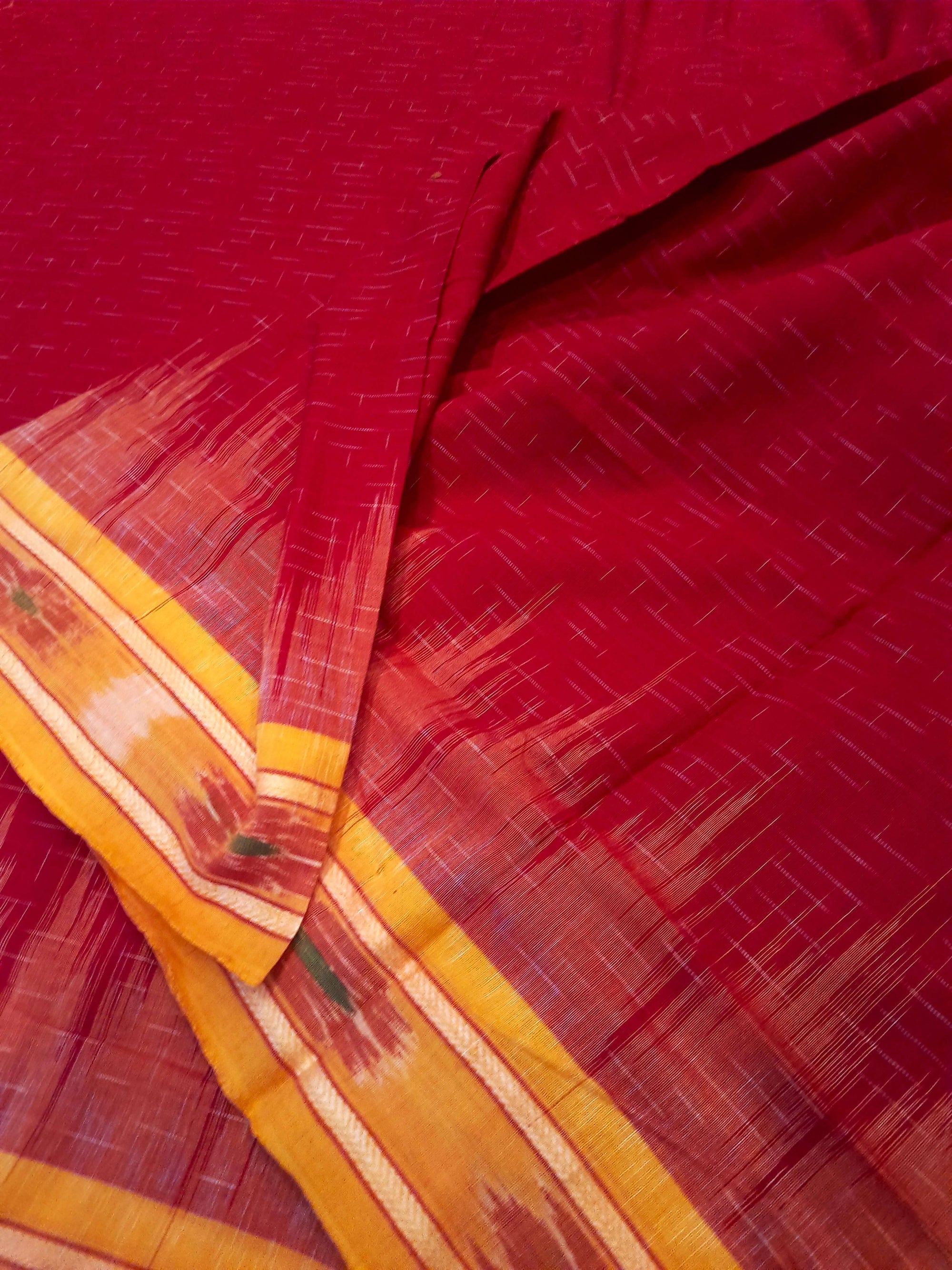 Red Cotton Odisha Ikat saree with mix match cotton ikat blouse piece