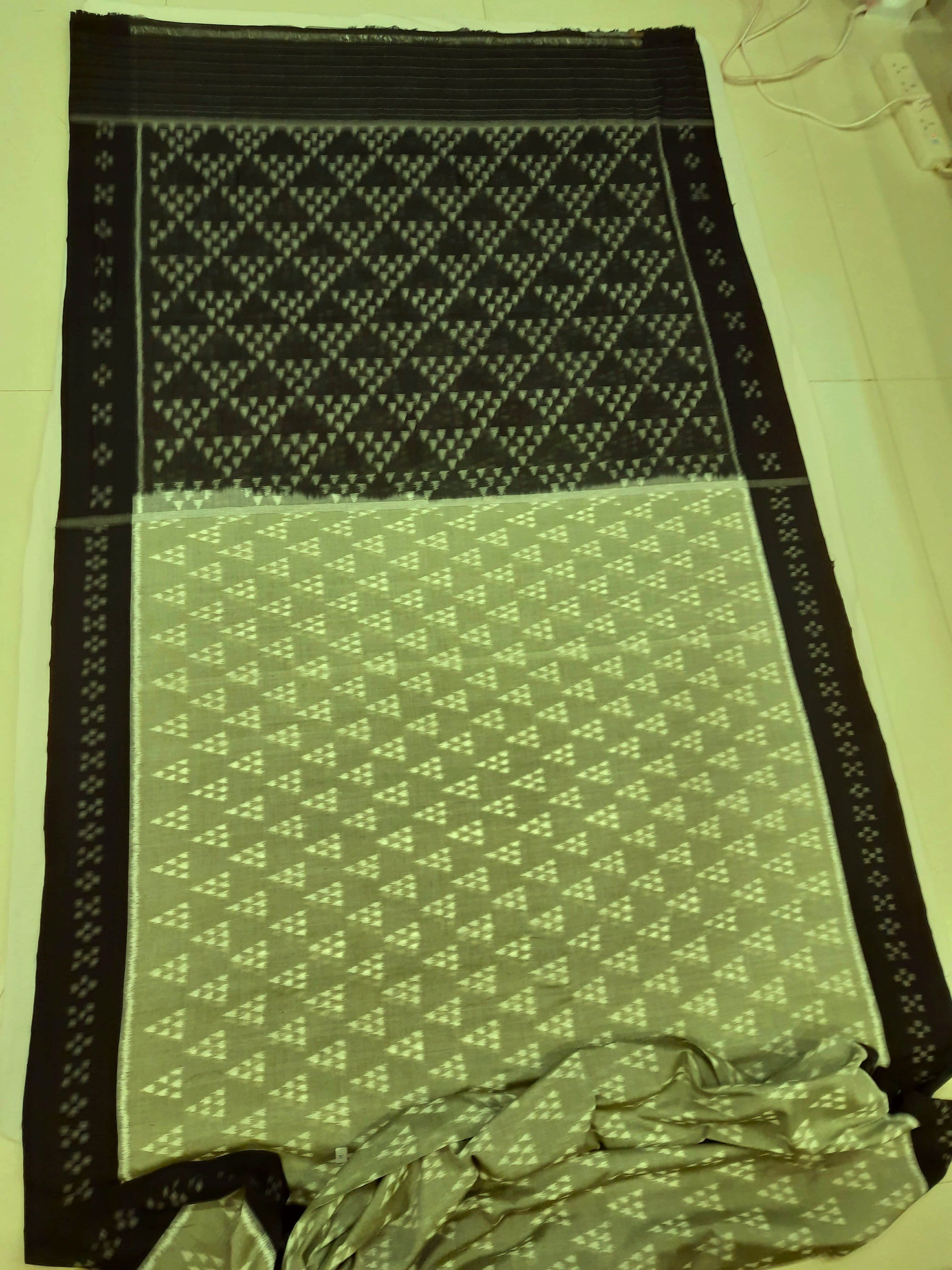PistaGreen Odisha Ikat saree with cotton ikat blouse piece