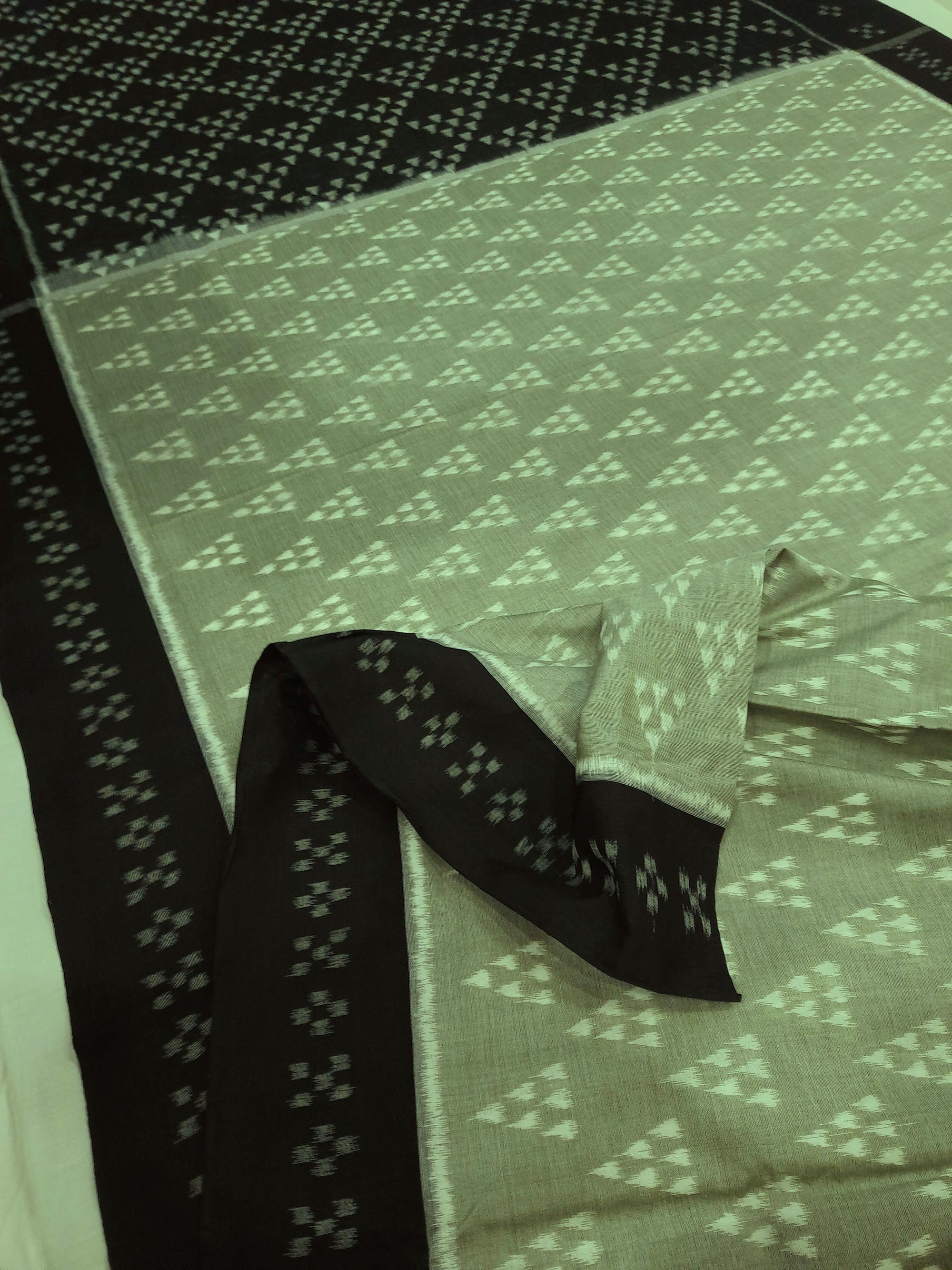PistaGreen Odisha Ikat saree with cotton ikat blouse piece