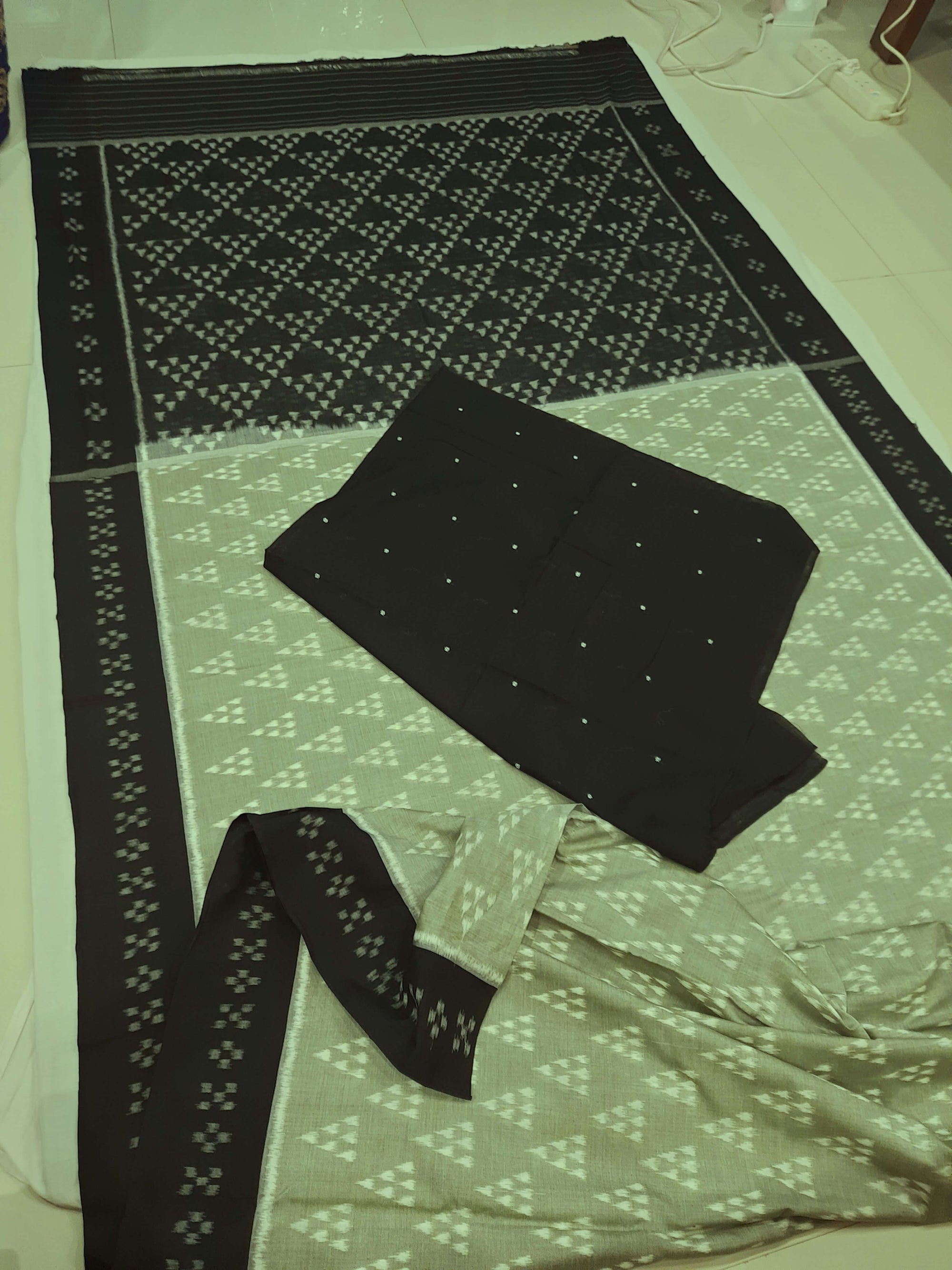 PistaGreen Odisha Ikat saree with cotton ikat blouse piece