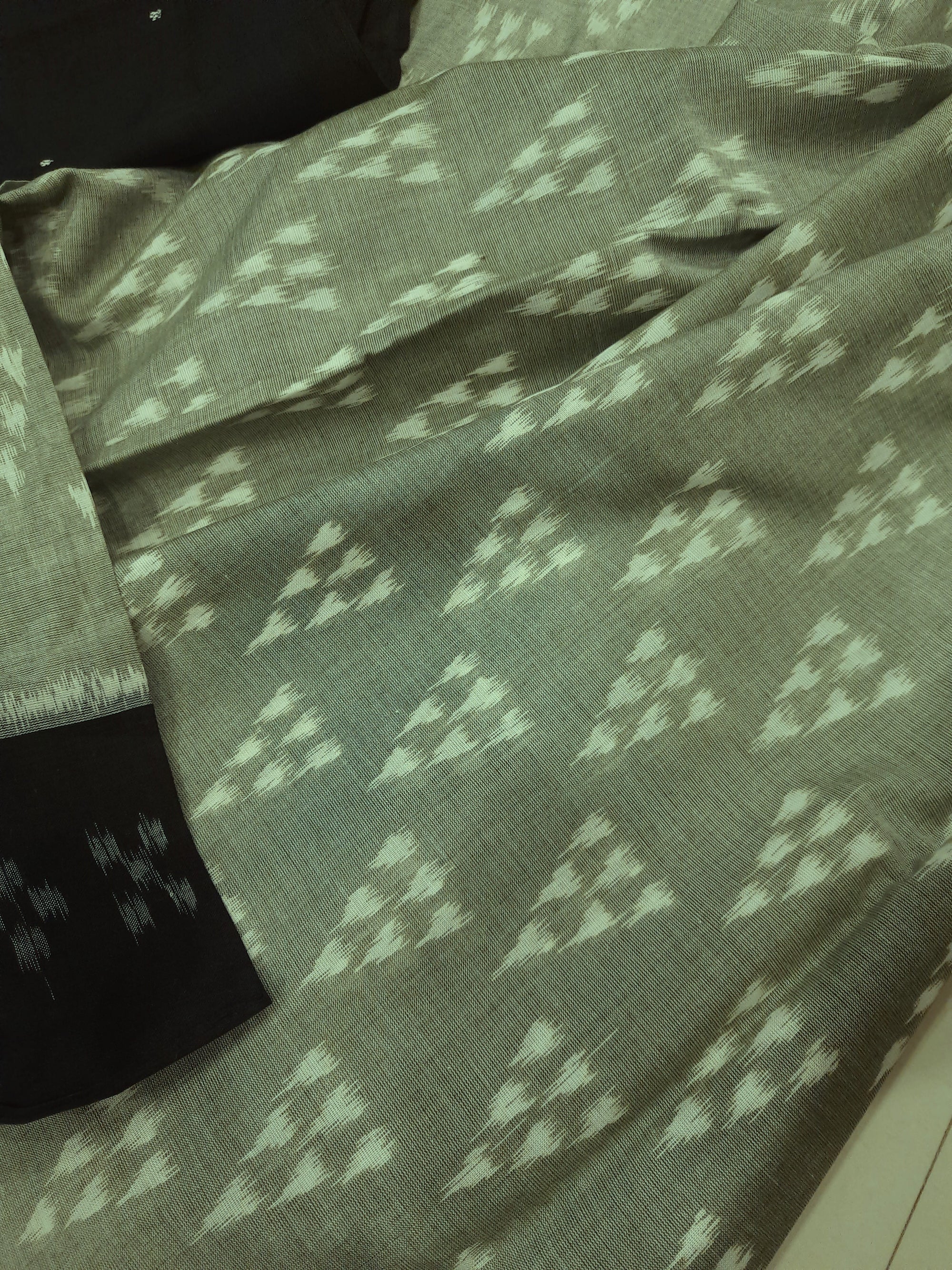 PistaGreen Odisha Ikat saree with cotton ikat blouse piece