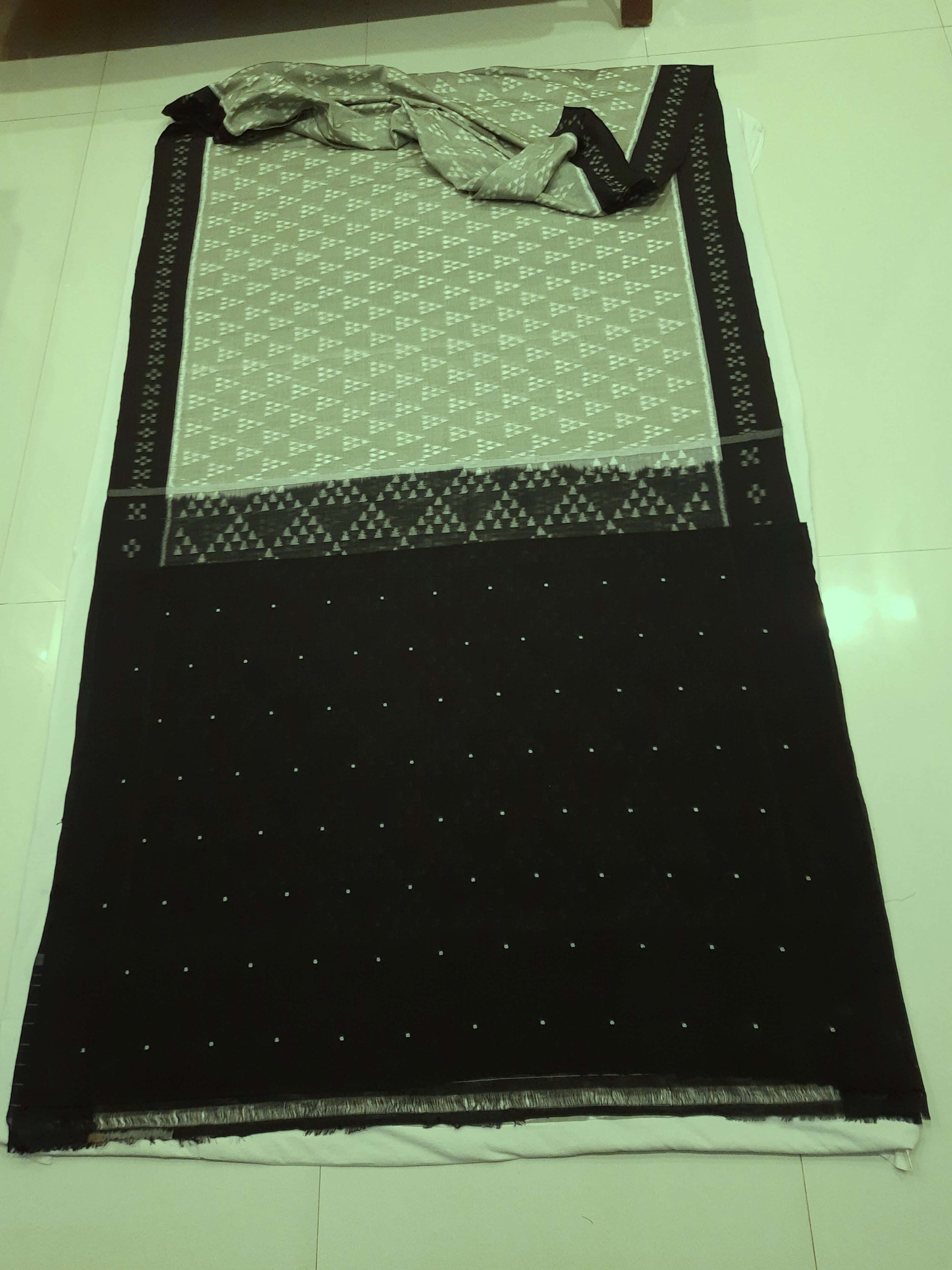 PistaGreen Odisha Ikat saree with cotton ikat blouse piece