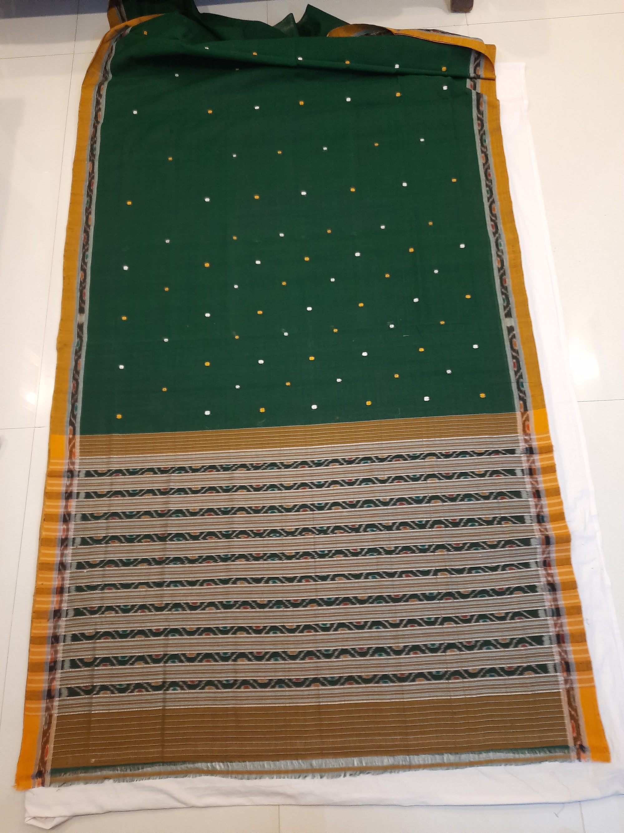 Green body Cotton Odisha Ikat saree with mix match blouse piece