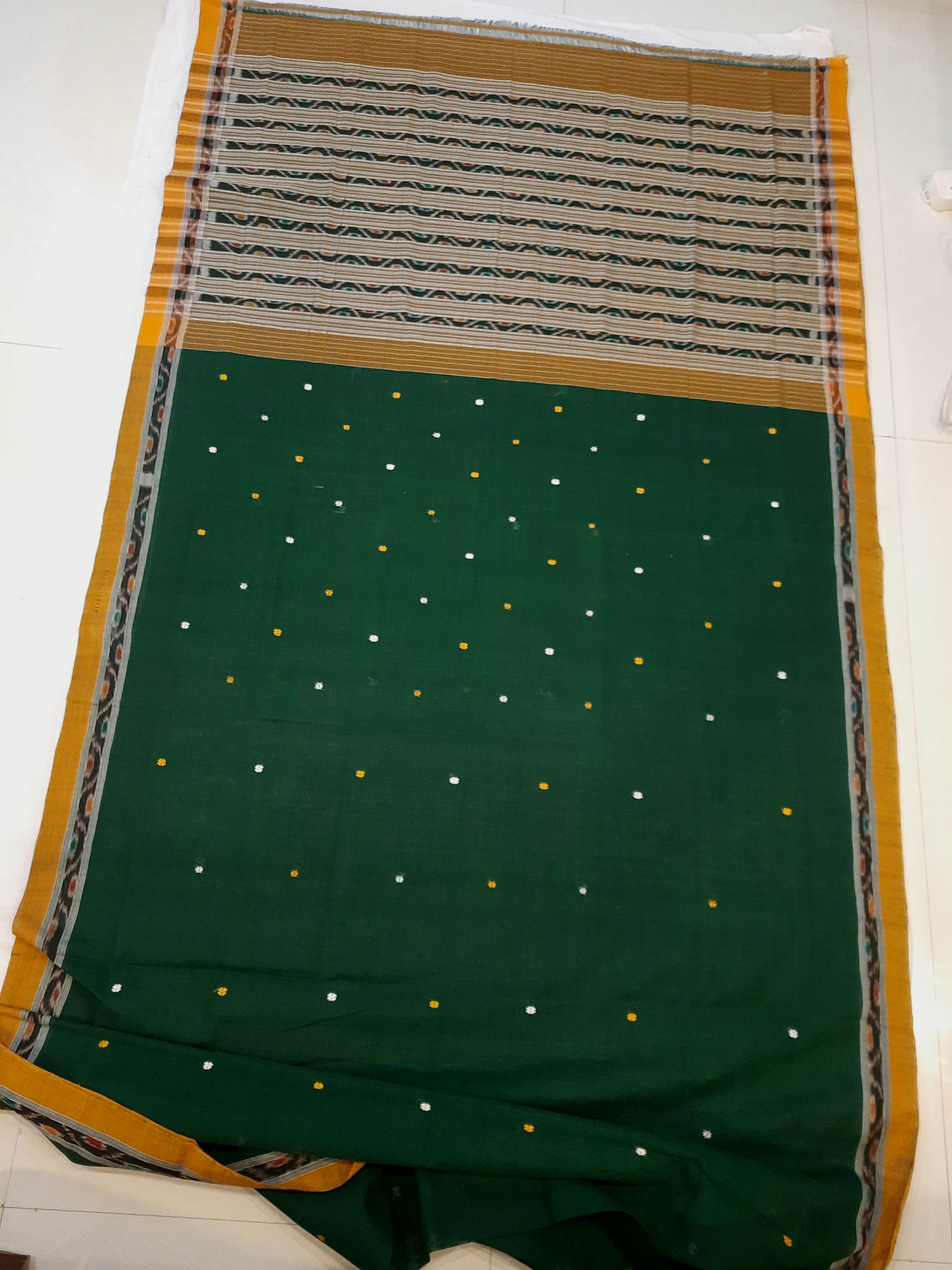 Green body Cotton Odisha Ikat saree with mix match blouse piece