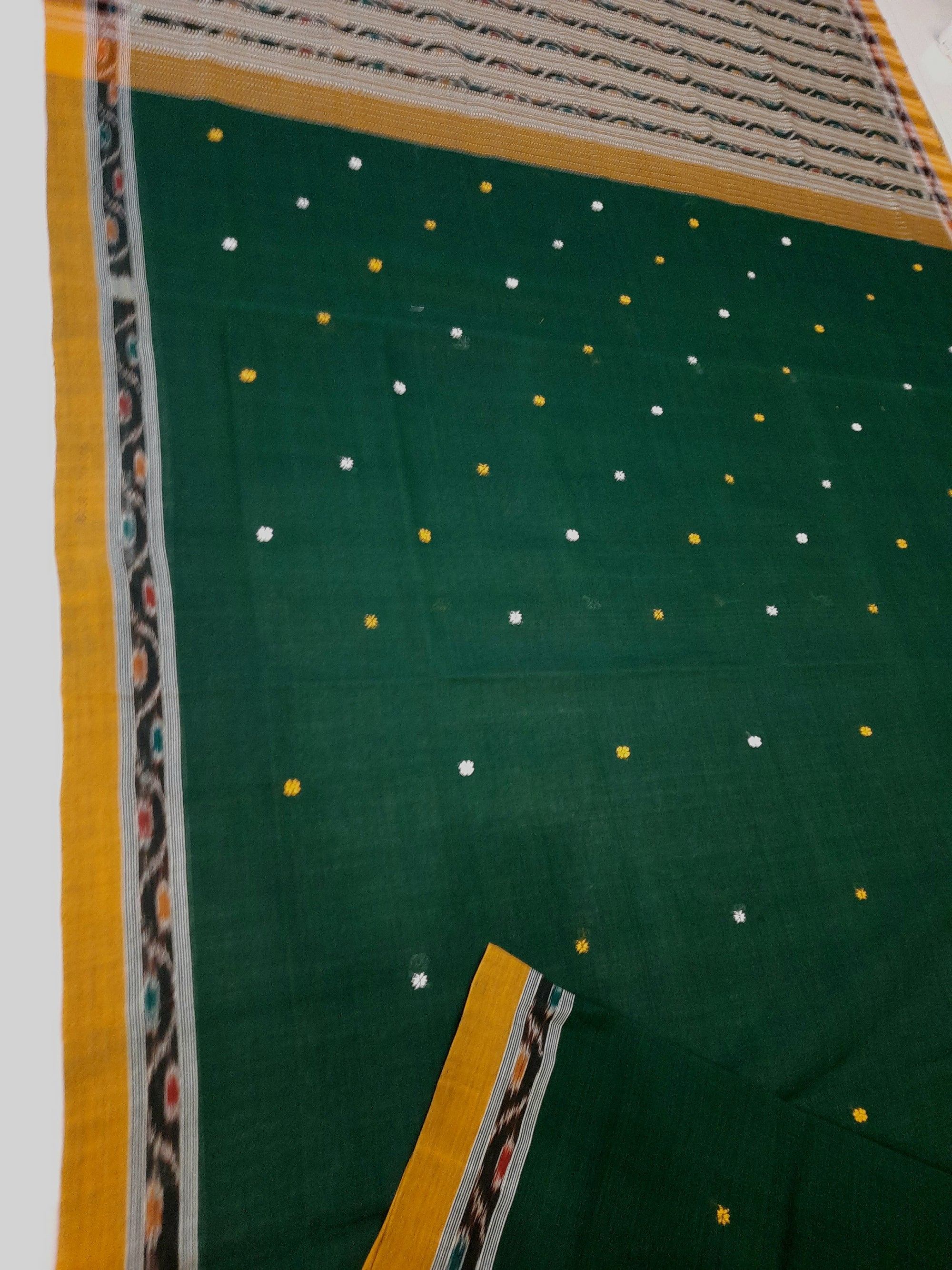 Green body Cotton Odisha Ikat saree with mix match blouse piece