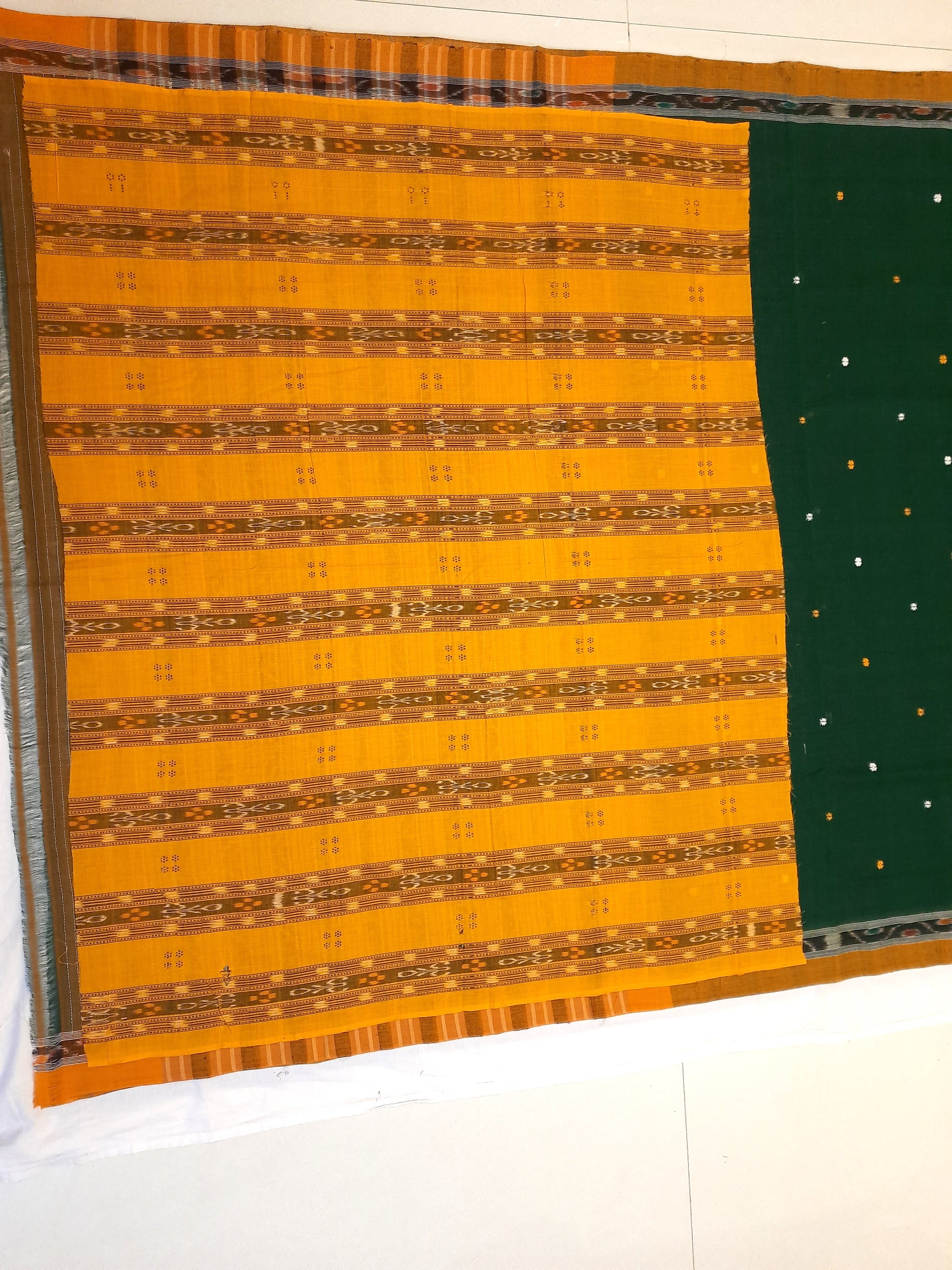 Green body Cotton Odisha Ikat saree with mix match blouse piece