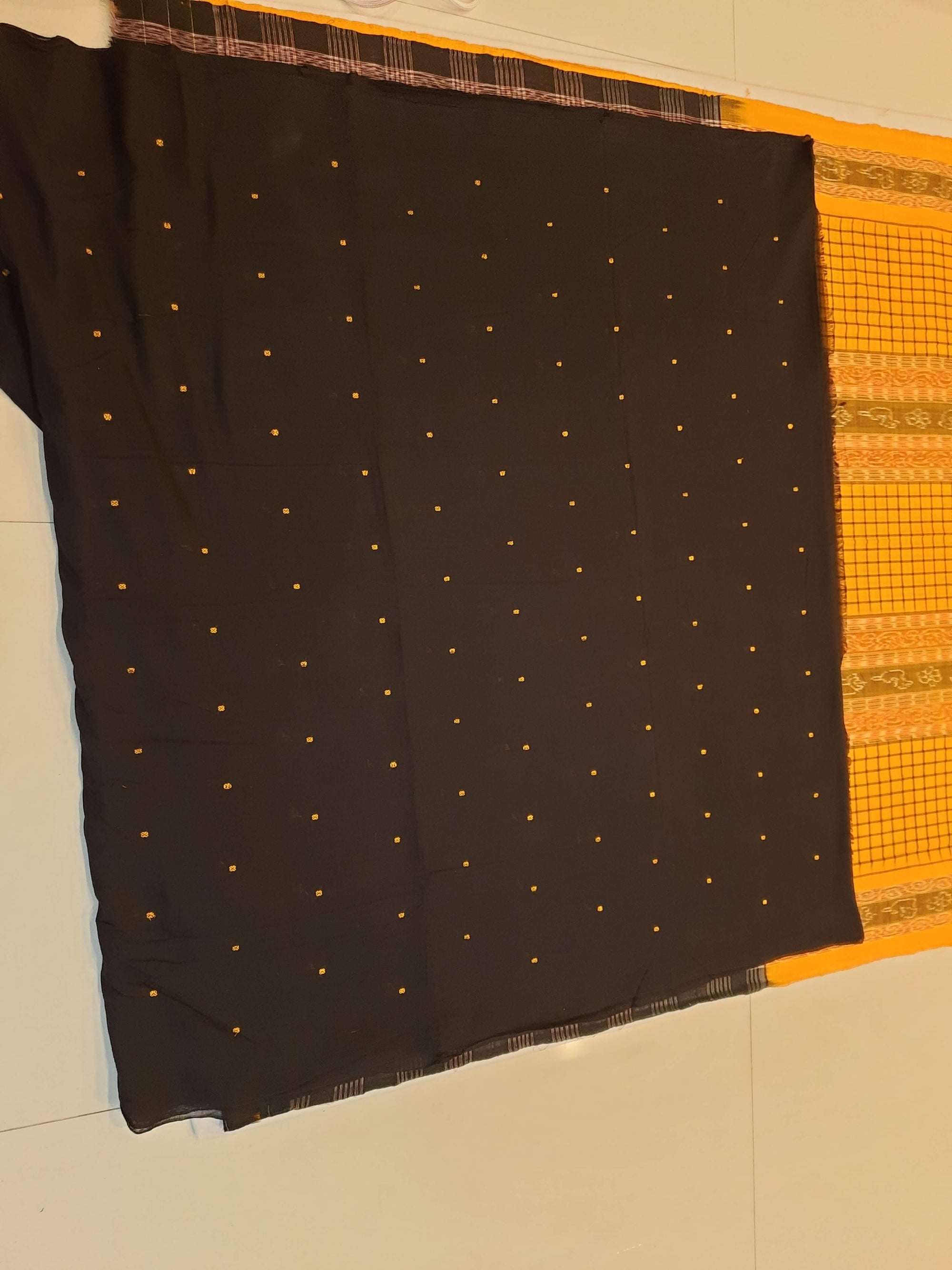 Yellow Sambalpuri Sachipar Cotton Saree with cotton ikat blouse piece