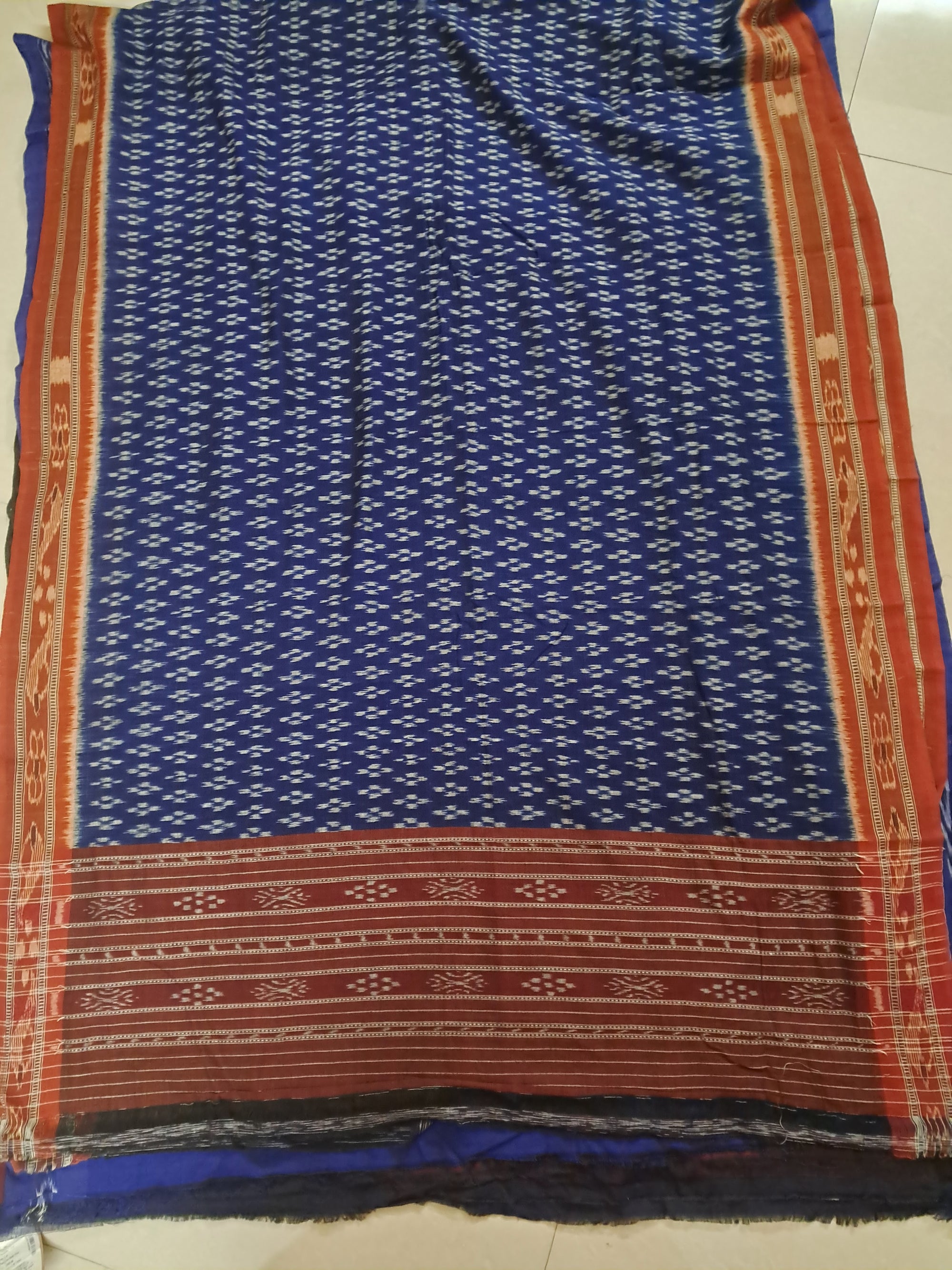 Blue and Rust Cotton Sambalpuri ikat Dupatta