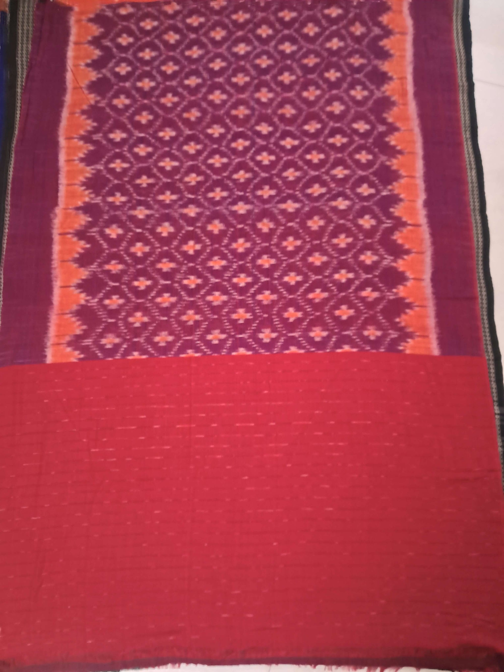 Purple Orange Odisha Cotton Ikat Dupatta