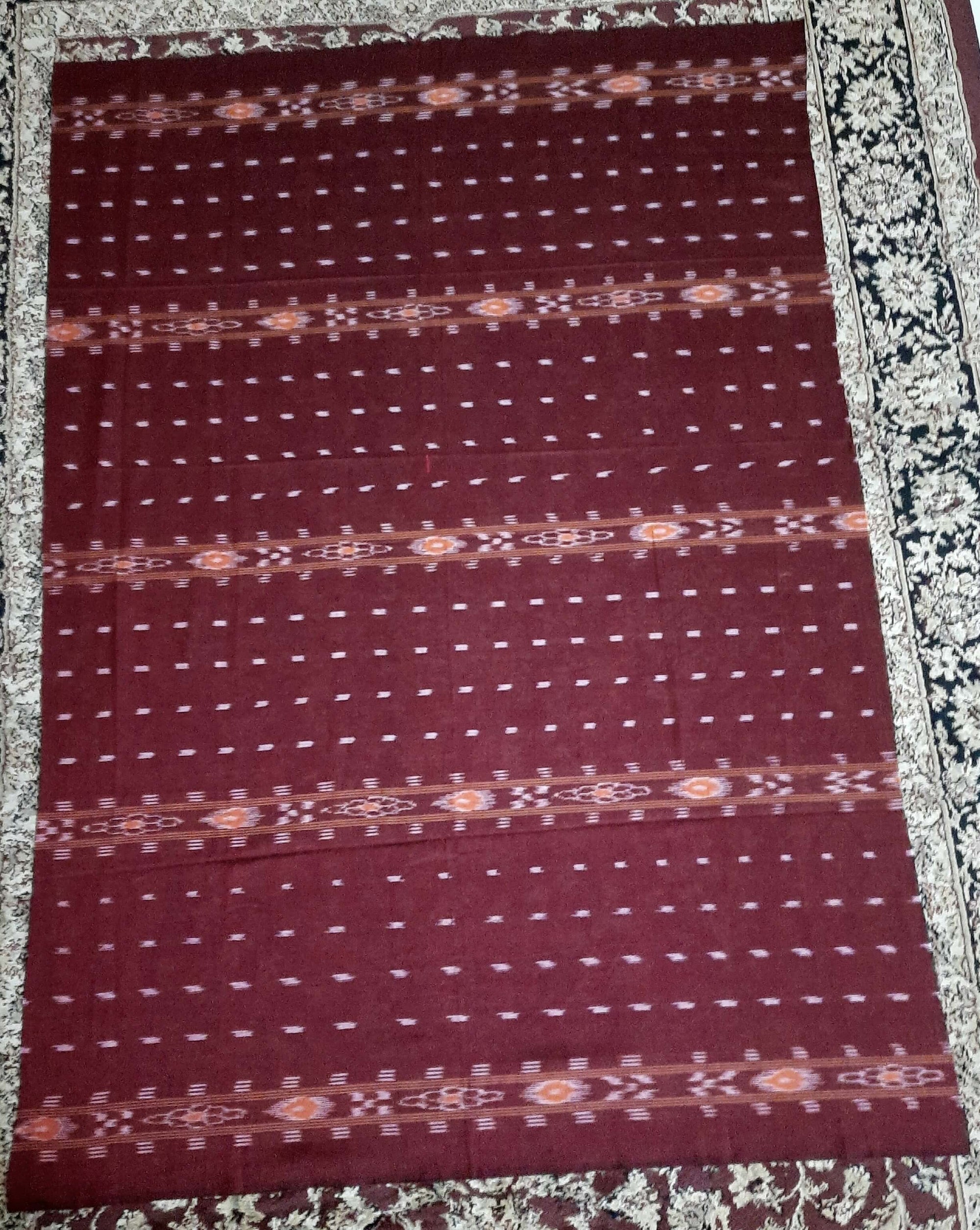 Beige with Maroon Cotton Odisha Ikat saree  with mix match cotton ikat blouse (Copy)