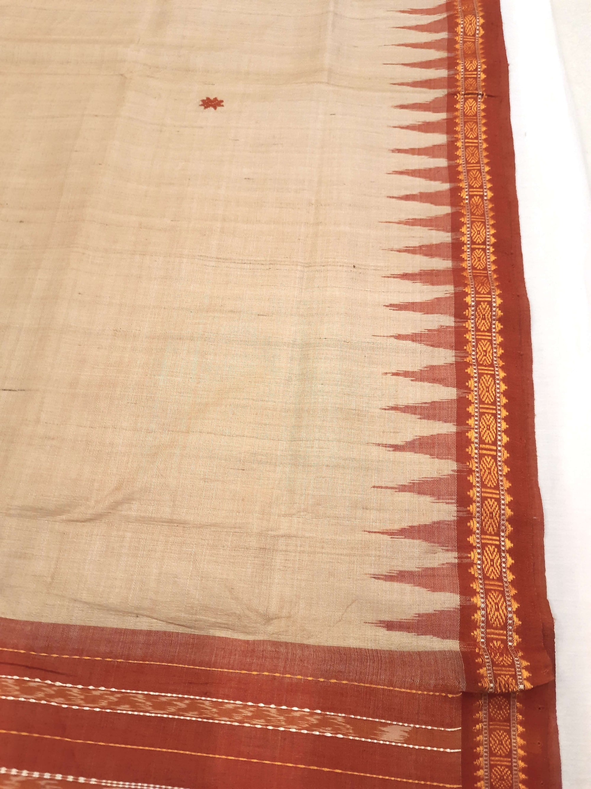 Beige Tussar Silk Odisha Ikat Saree with cotton ikat blouse piece