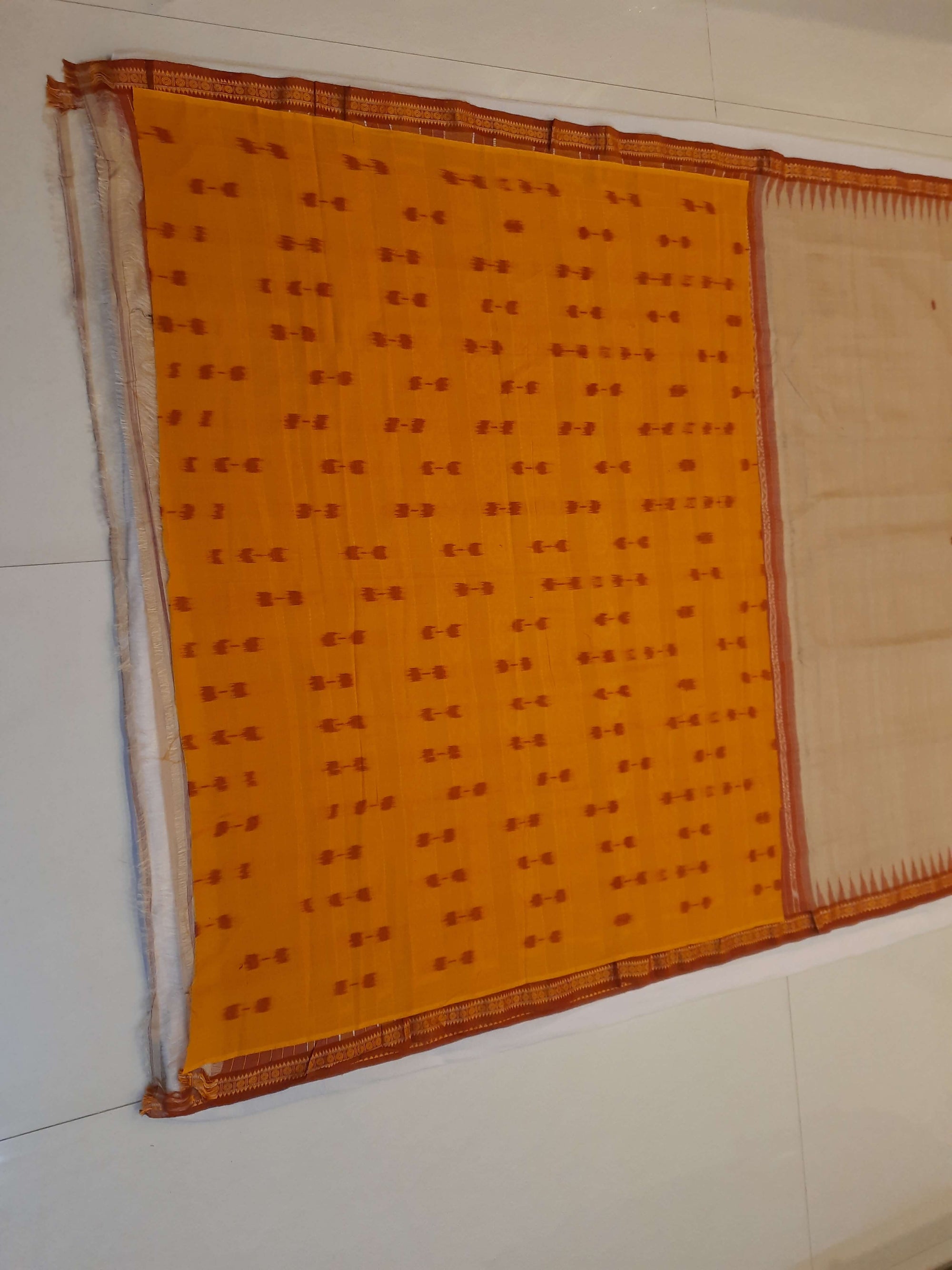 Beige Tussar Silk Odisha Ikat Saree with cotton ikat blouse piece