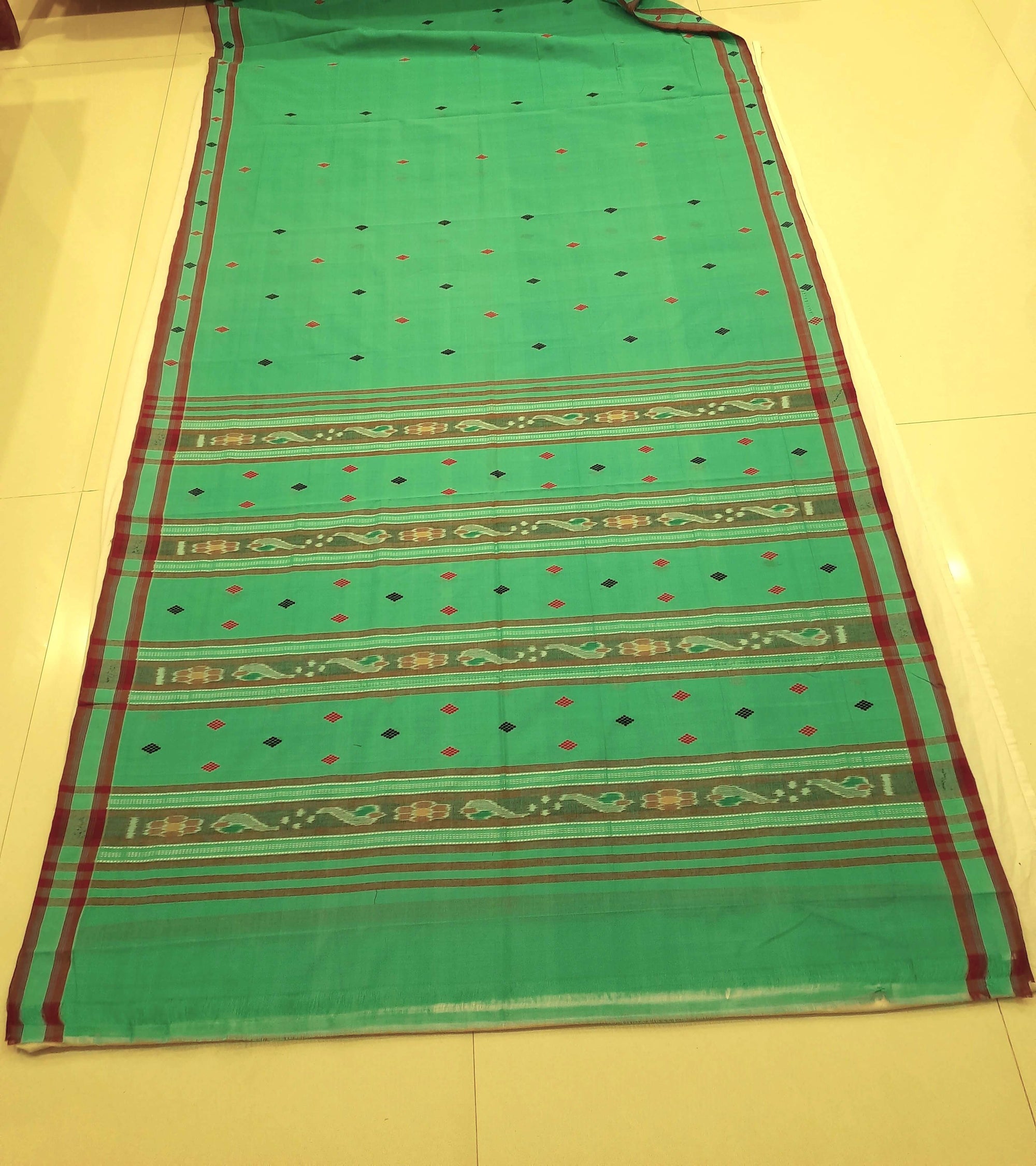 Green  Cotton Odisha Ikat saree with mix match blouse piece
